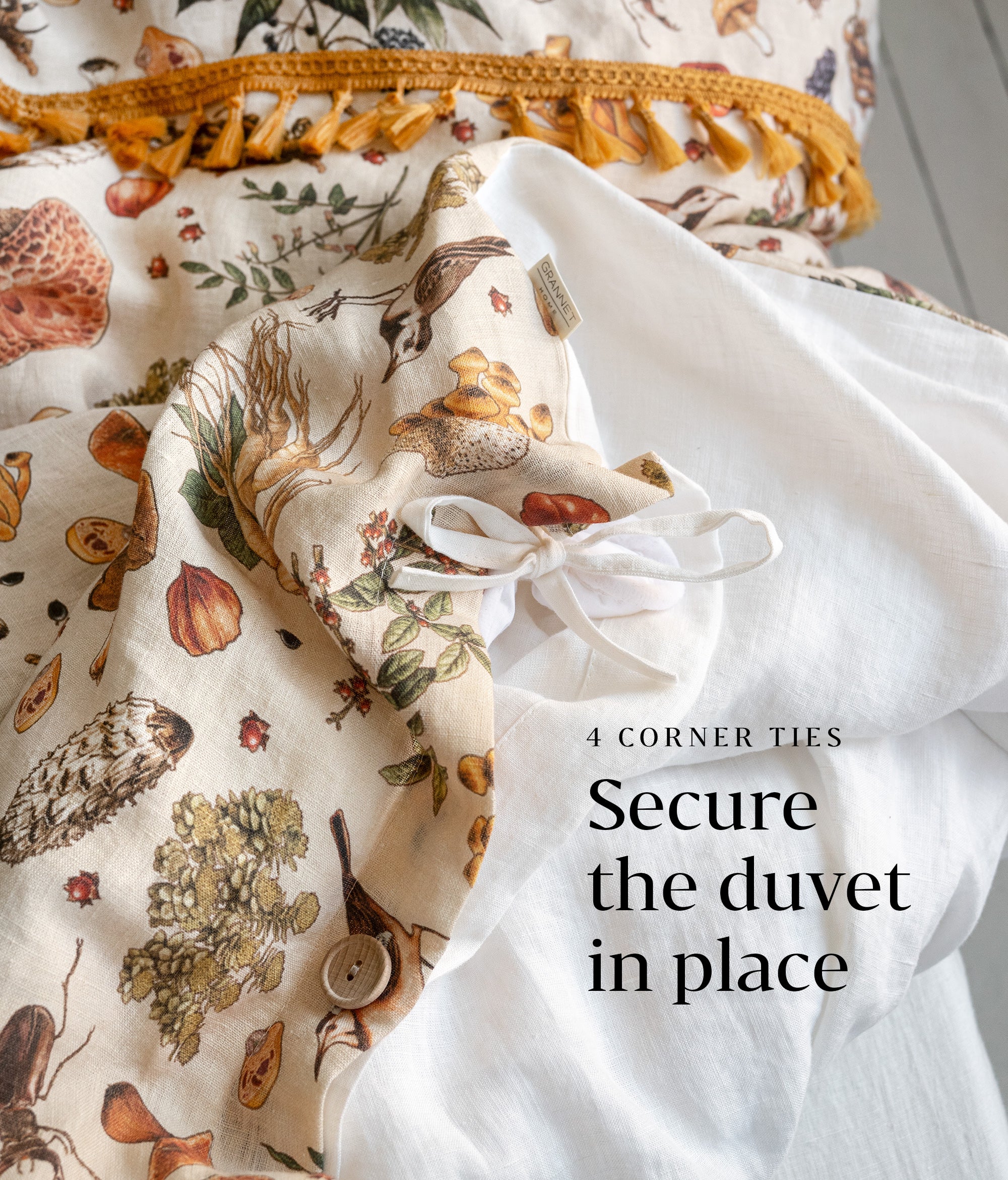 Linen Duvet Cover in Mushroom pattern