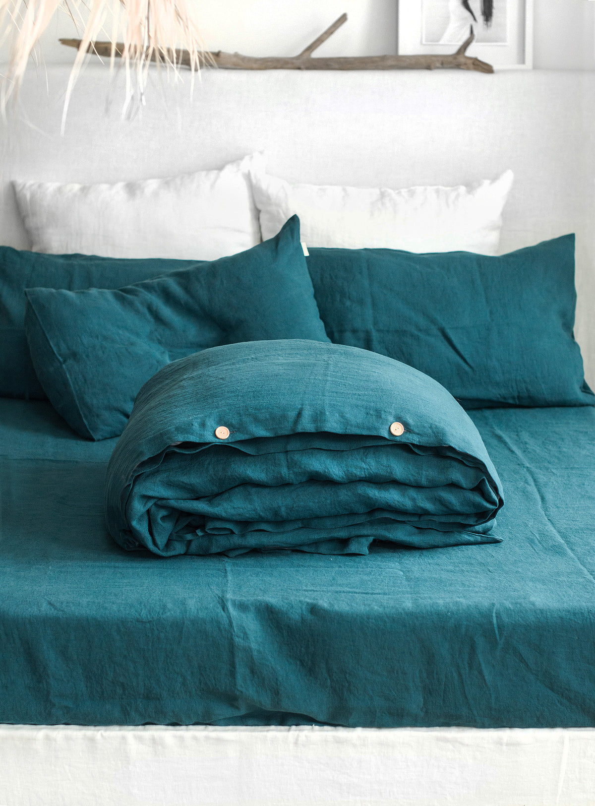 Linen Duvet Cover in Emerald Blue
