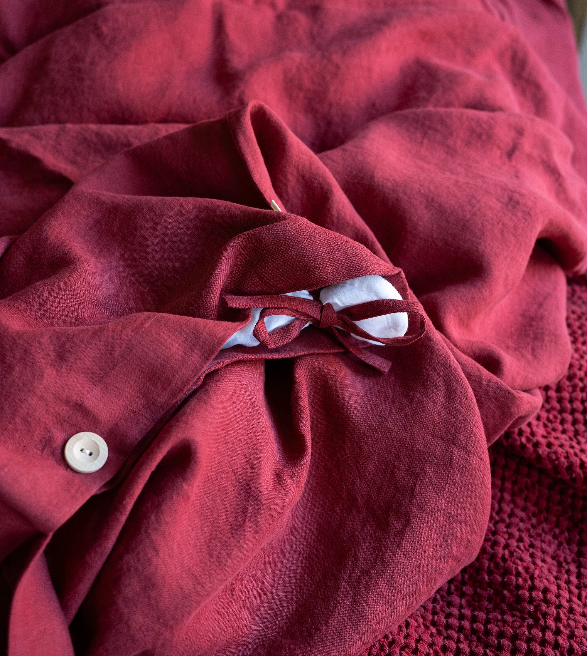 Linen Bedding Set in Raspberry - Duvet Cover & 2 Pillowcases