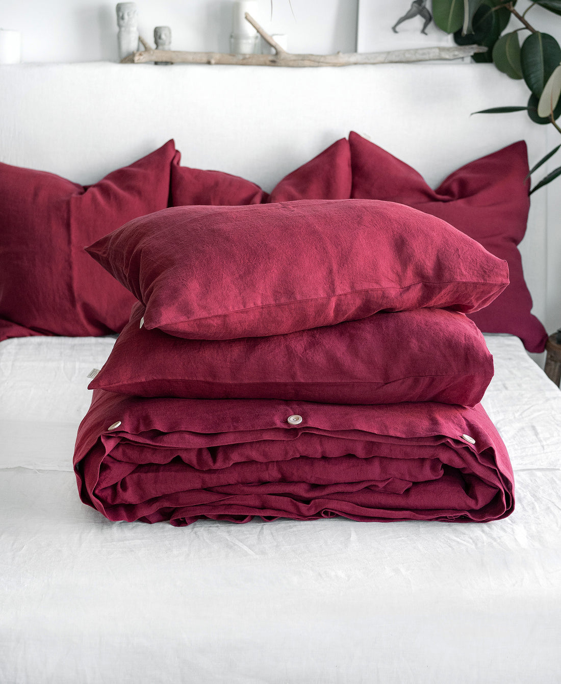 Linen Bedding Set in Raspberry - Duvet Cover & 2 Pillowcases