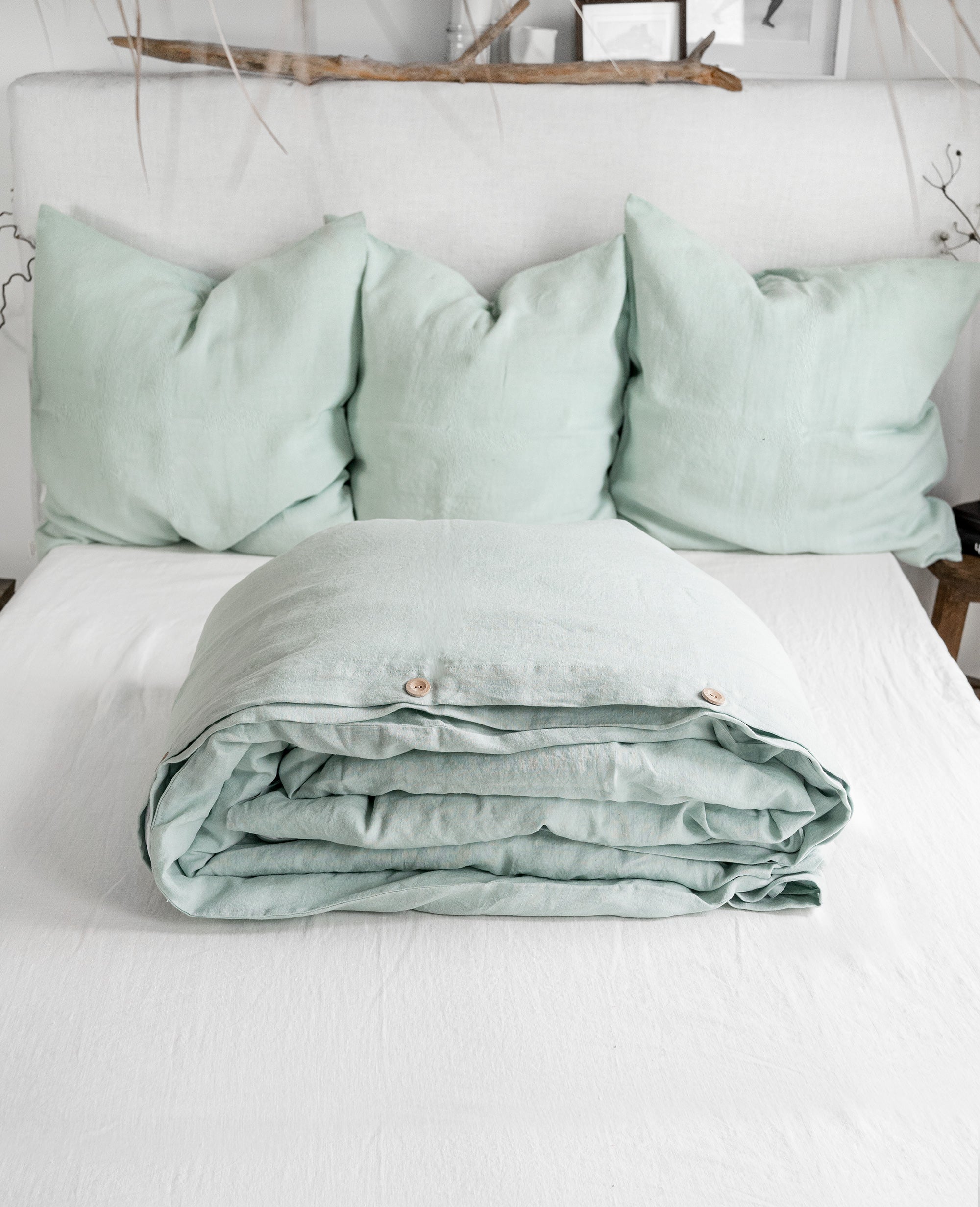 Linen Duvet Cover in Mint Green