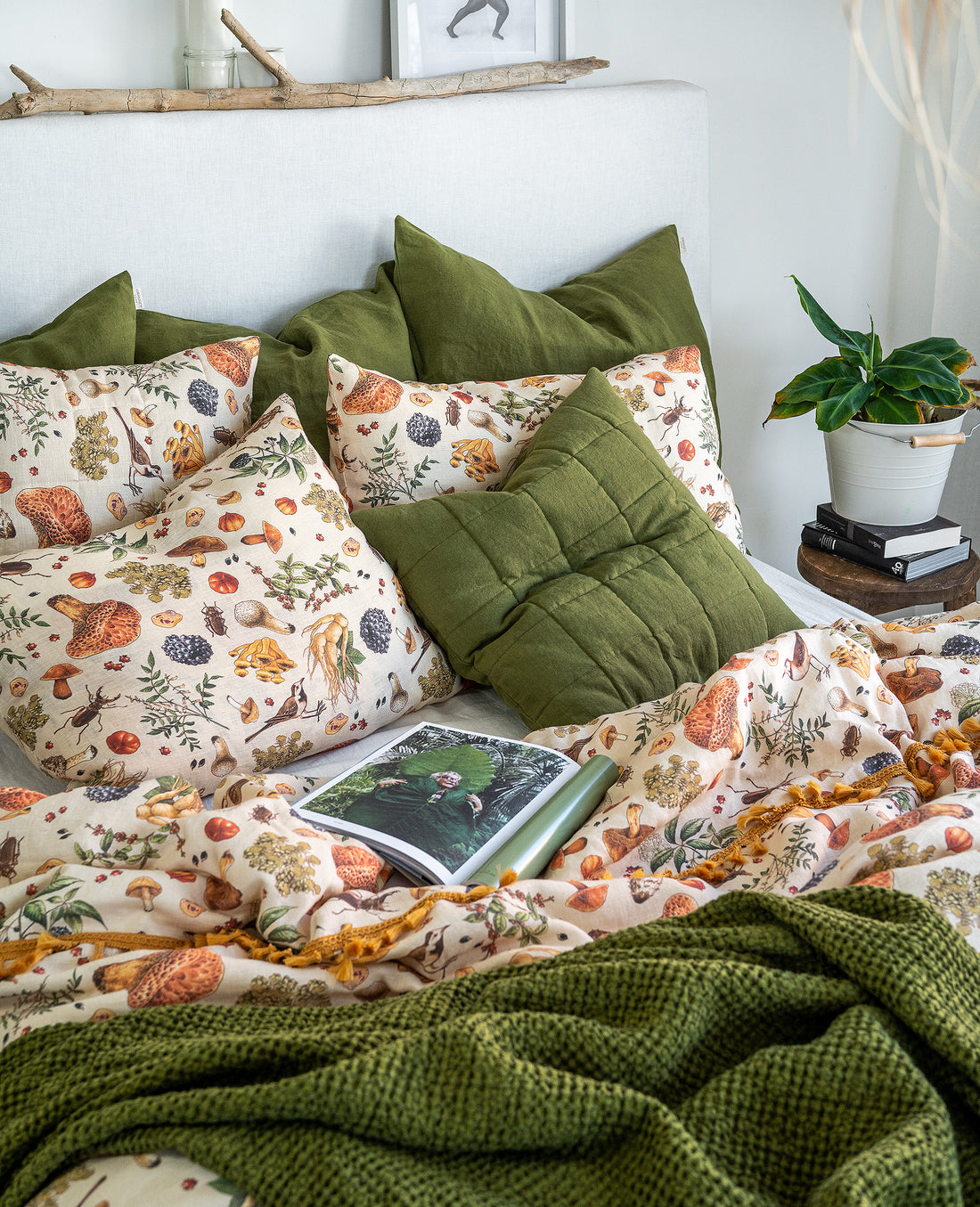Linen Duvet Cover in Mushroom pattern