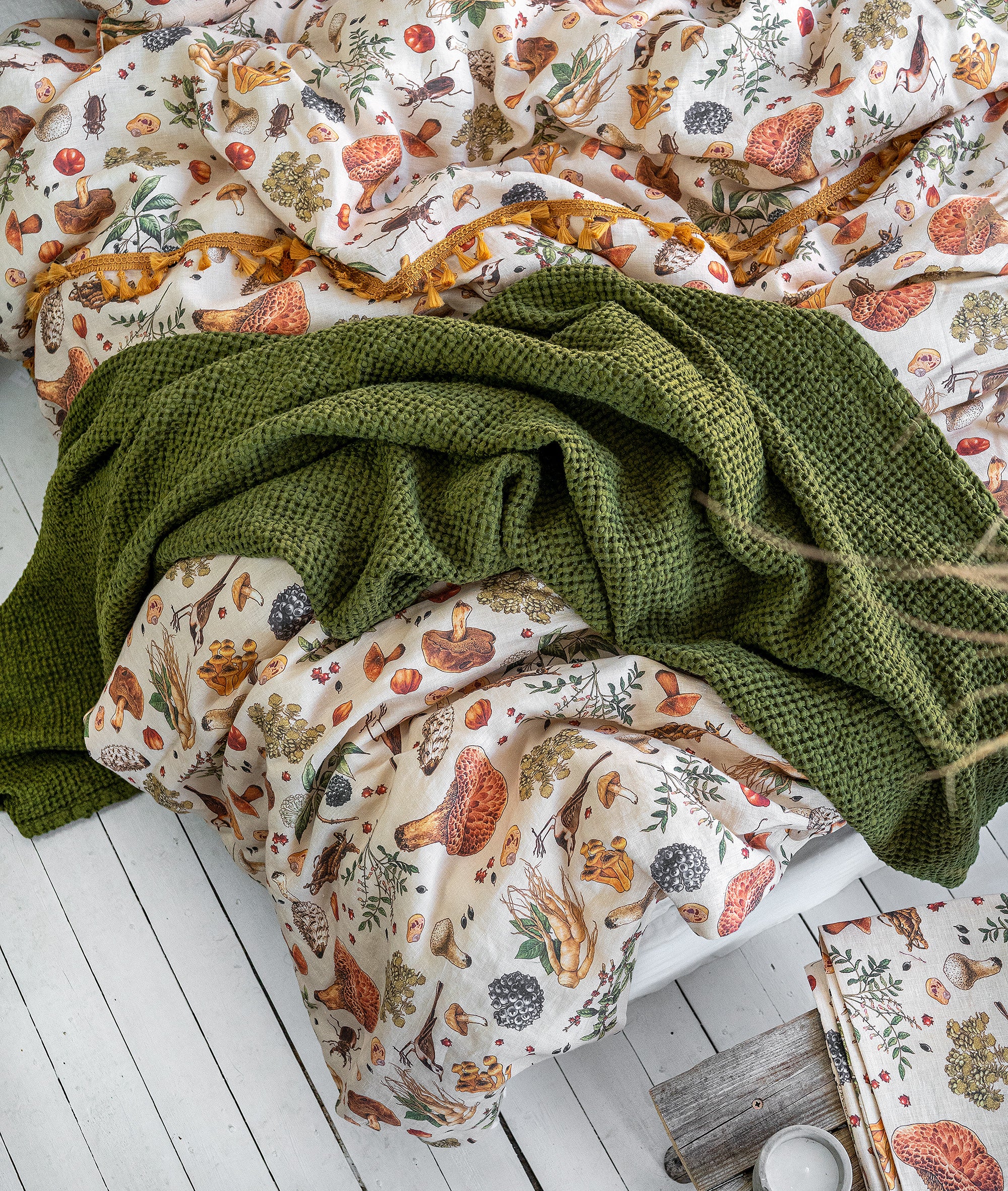 Linen Pillowcase in Mushroom pattern