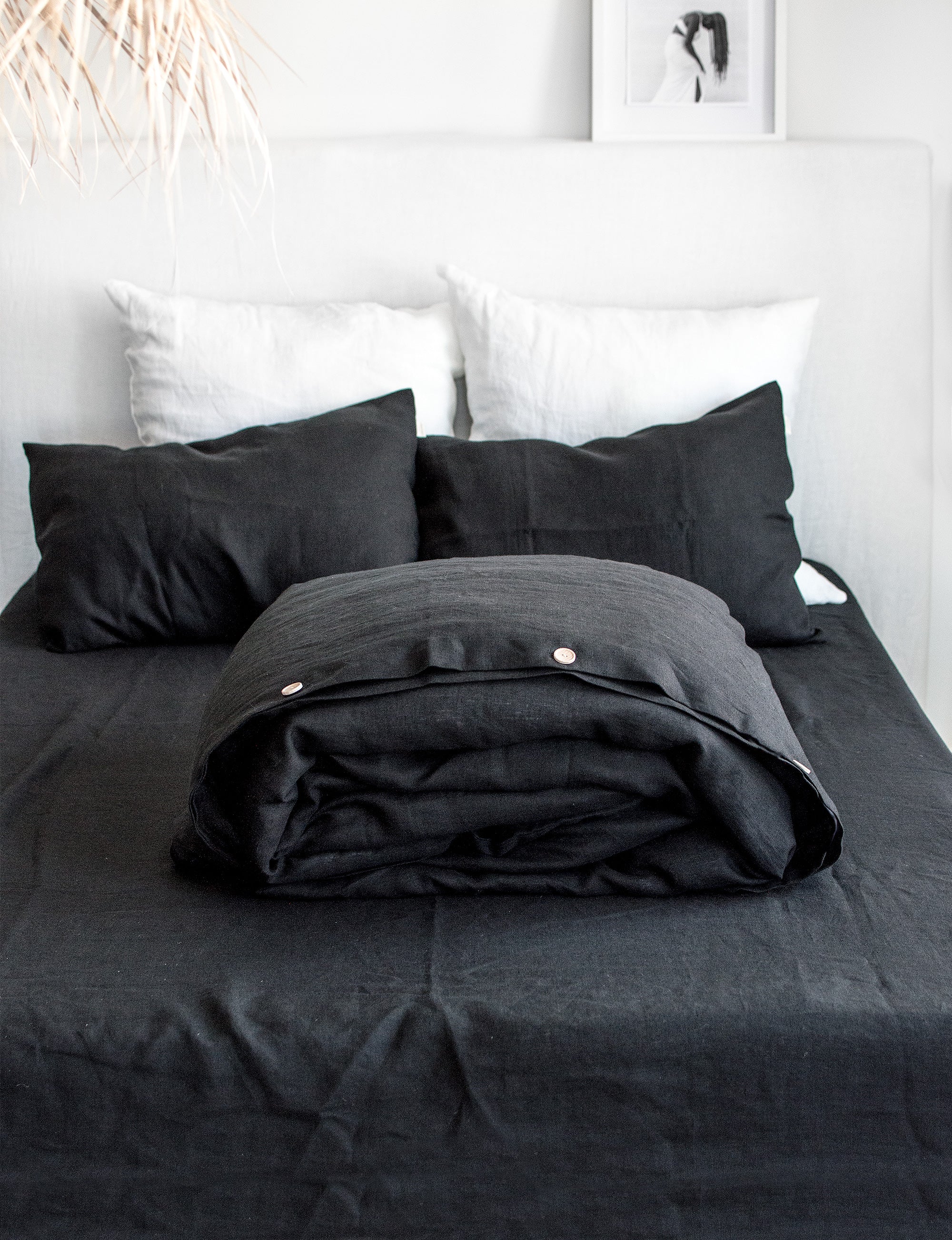 Linen Duvet Cover in Space Black