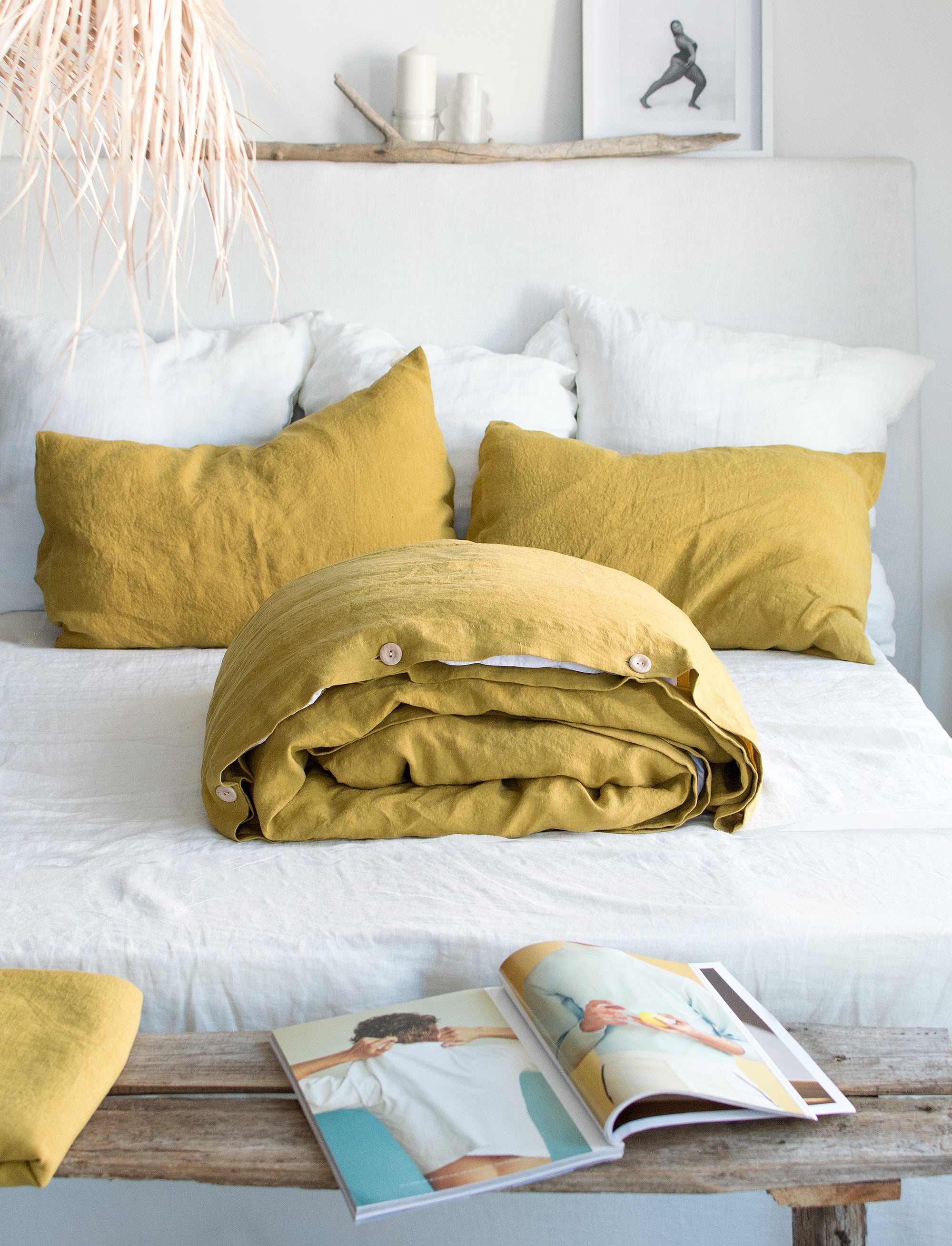 Linen Duvet Cover in Yellow Ochre