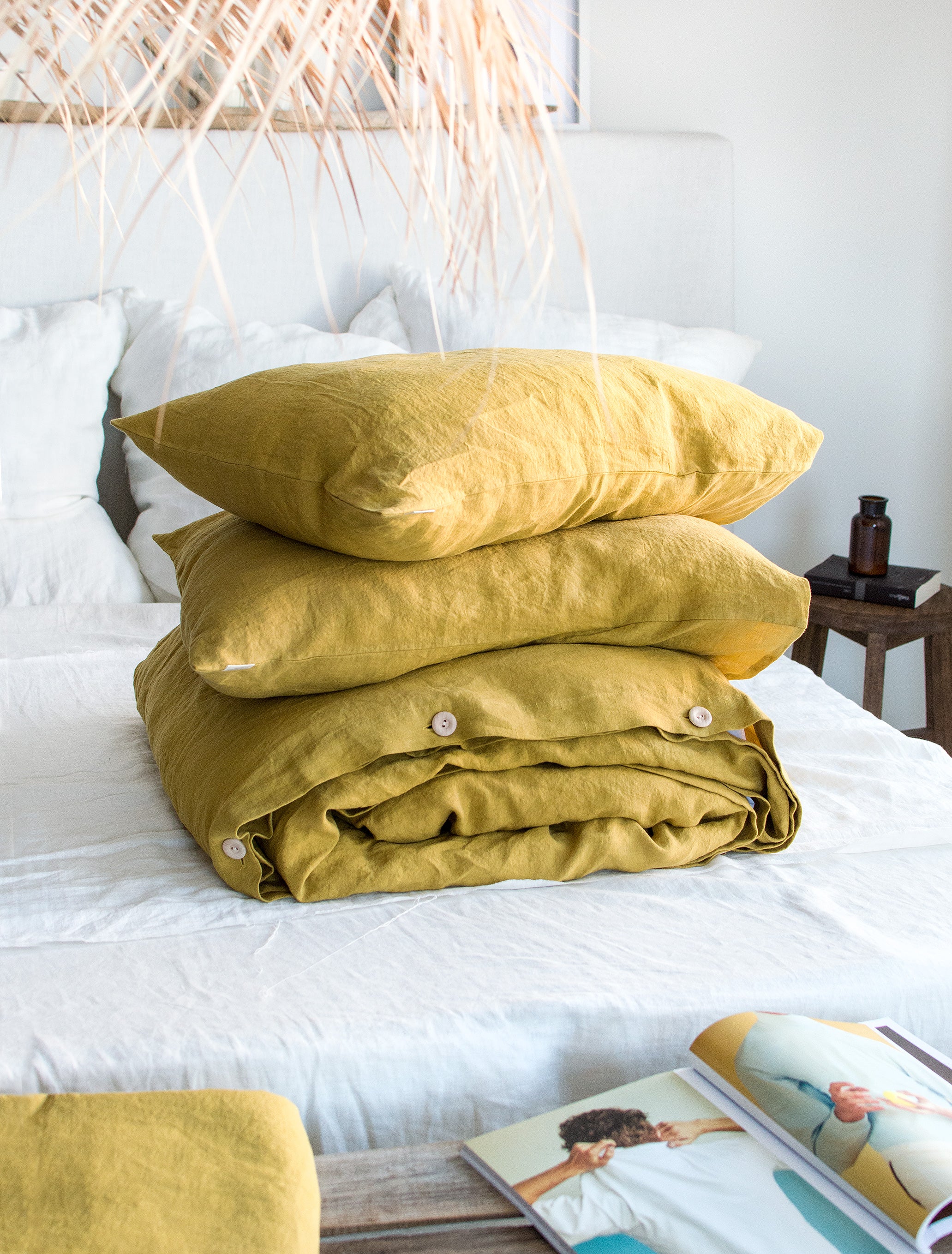 Linen Bedding Set in Yellow Ochre - Duvet Cover & 2 Pillowcases