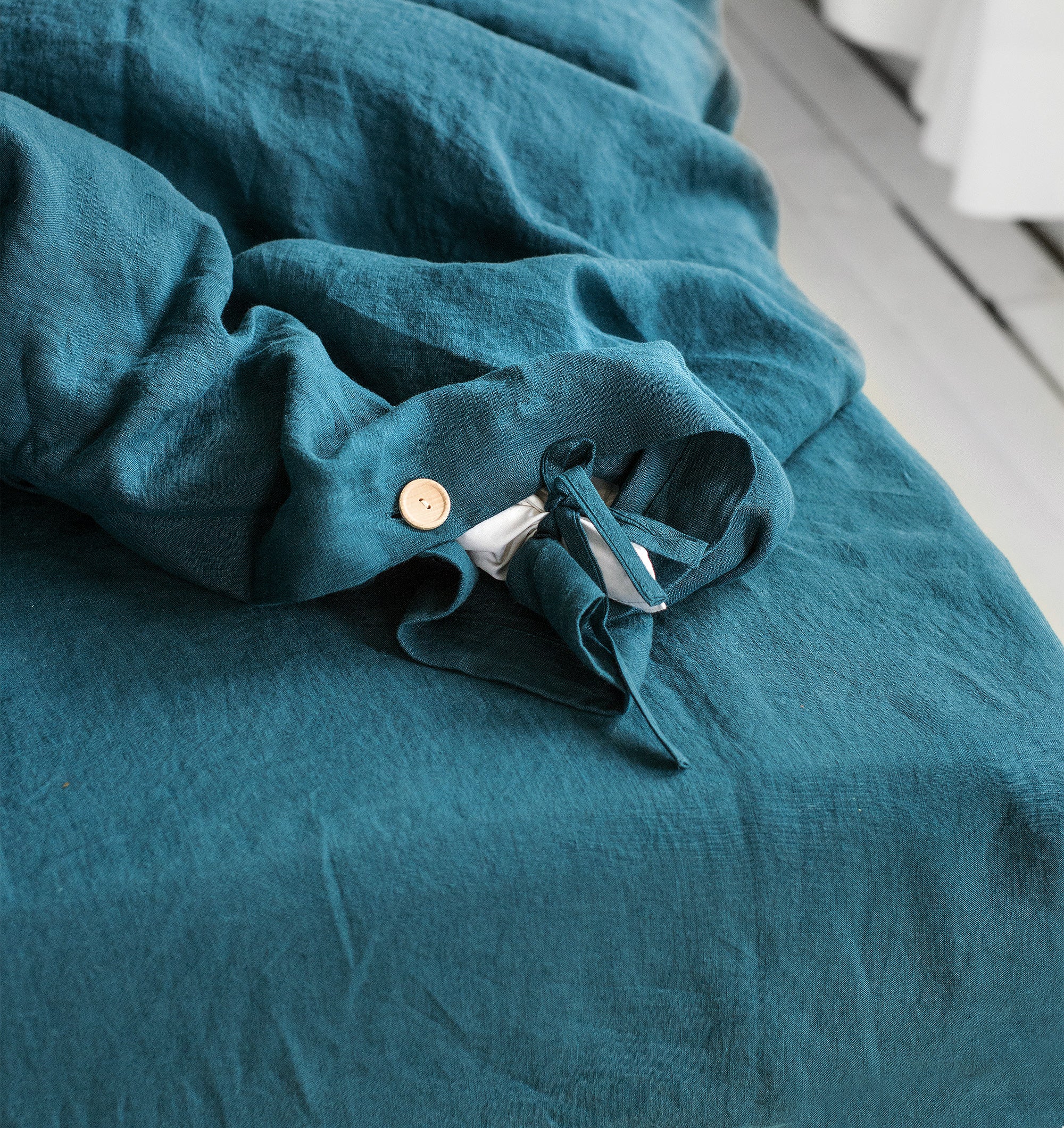 Linen Bedding Set in Emerald Blue - Duvet Cover & 2 Pillowcases