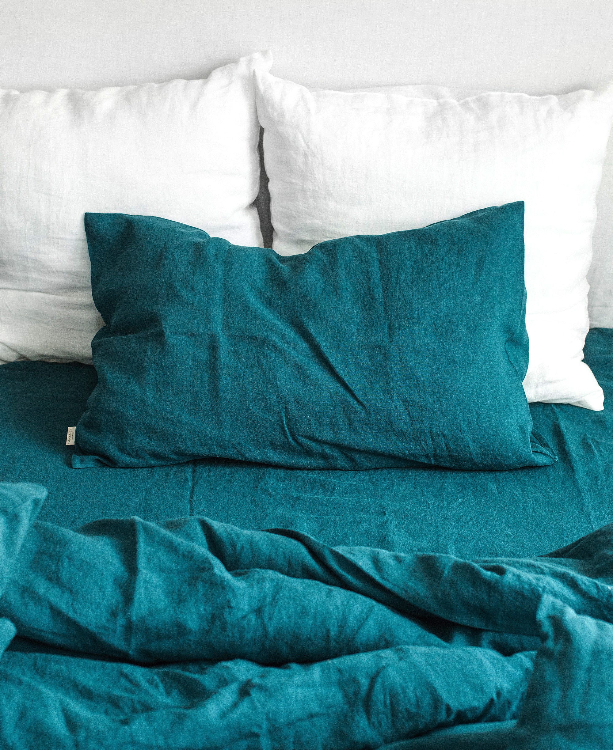 Linen Pillowcase in Emerald Blue