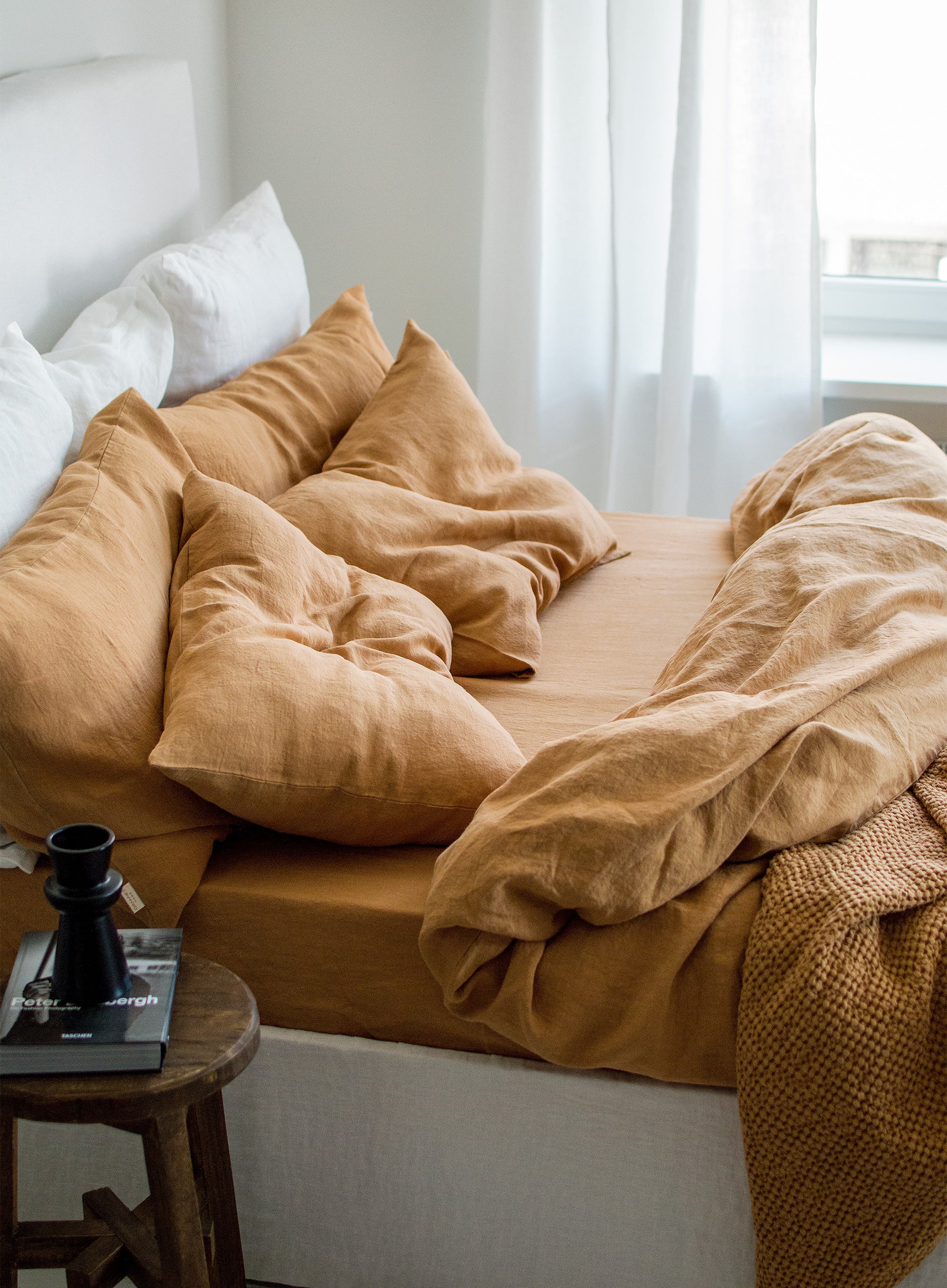 Linen Flat Sheet in Peanut