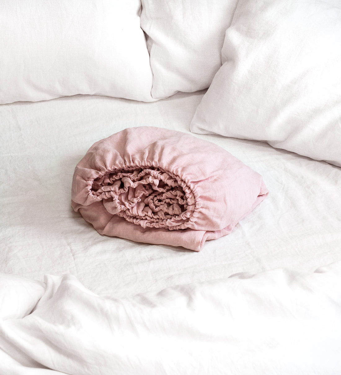 Linen Fitted Sheet in Dusty Rose