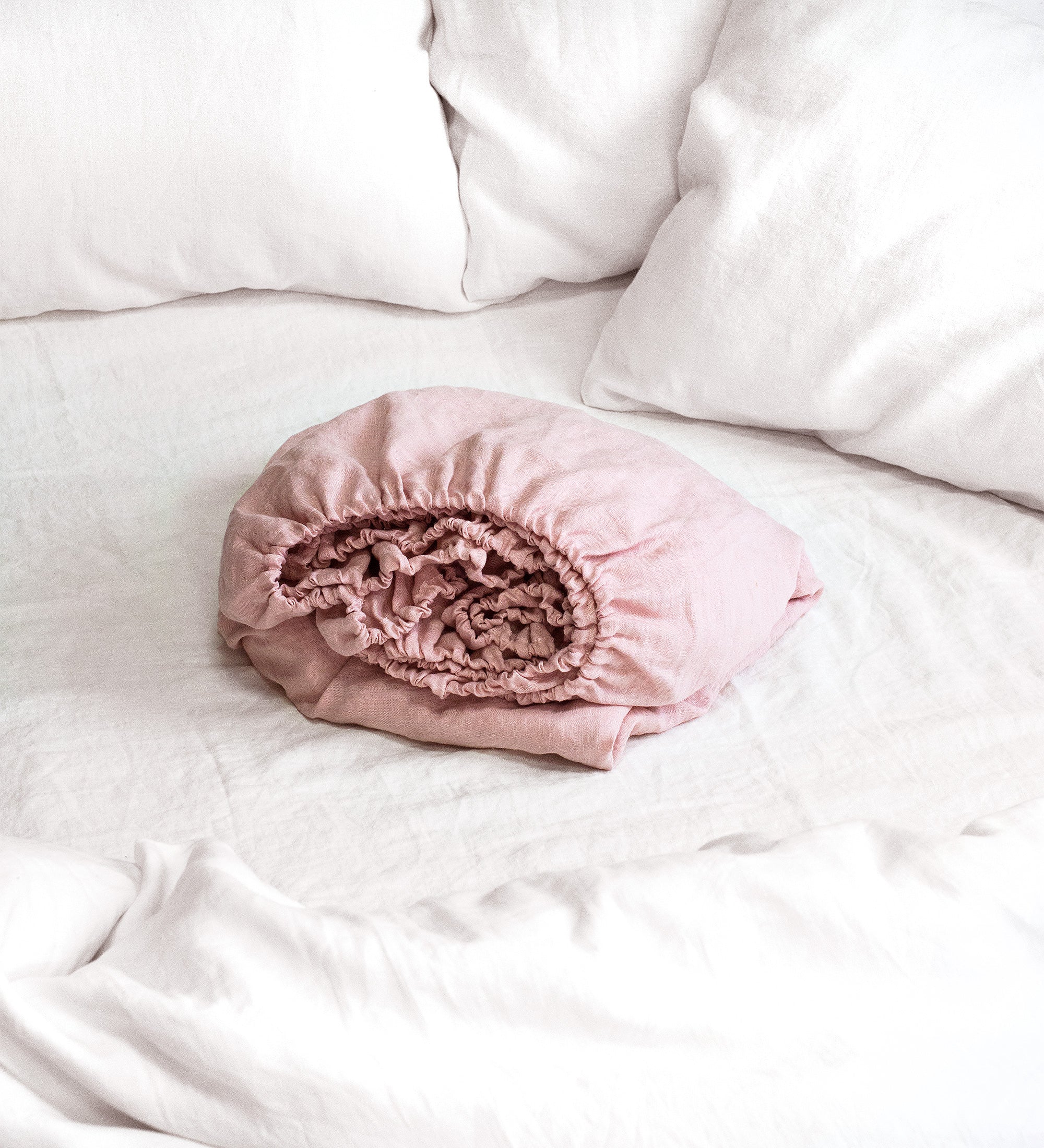 Linen Fitted Sheet in Dusty Rose