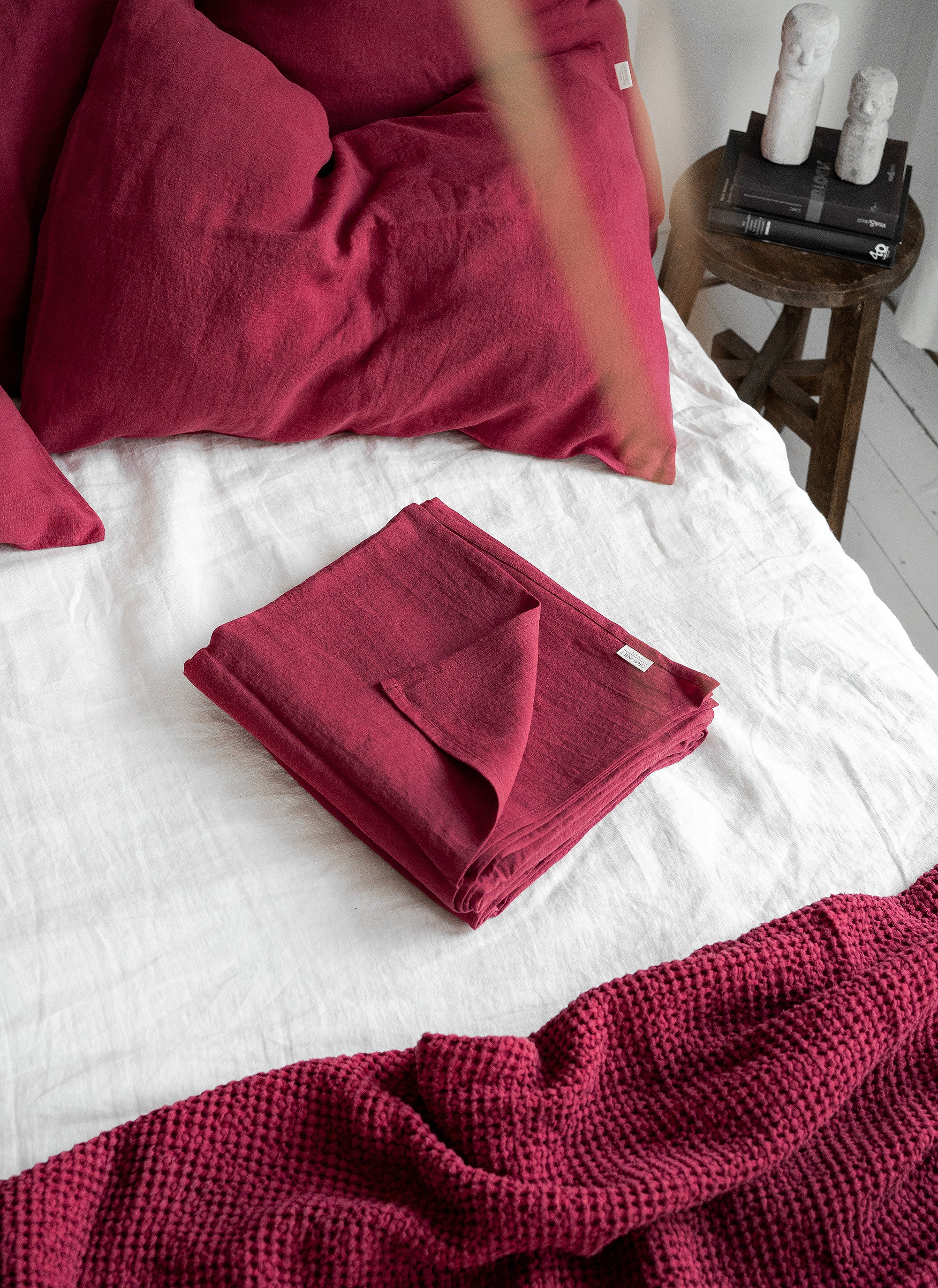 Linen Flat Sheet in Raspberry