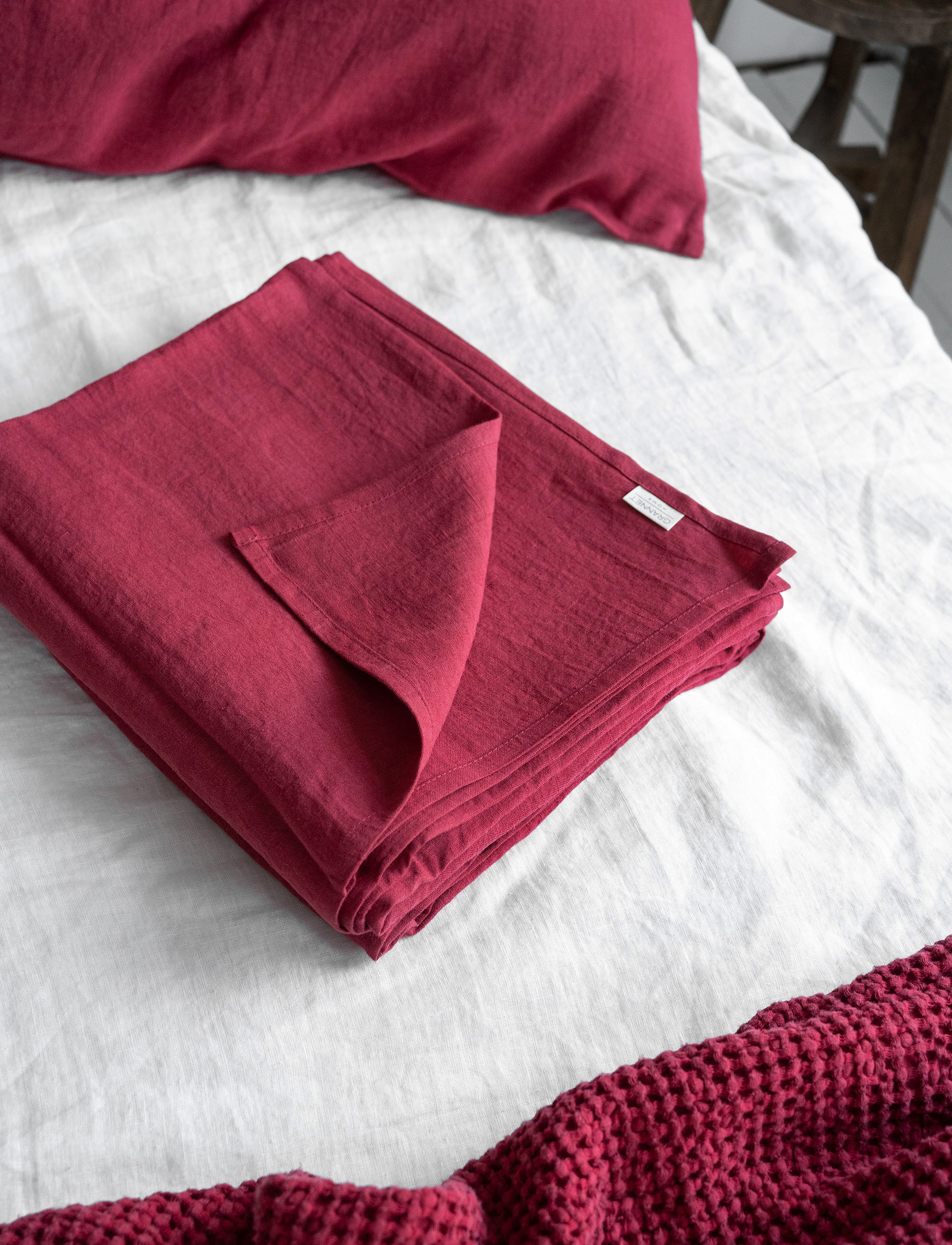Linen Flat Sheet in Raspberry