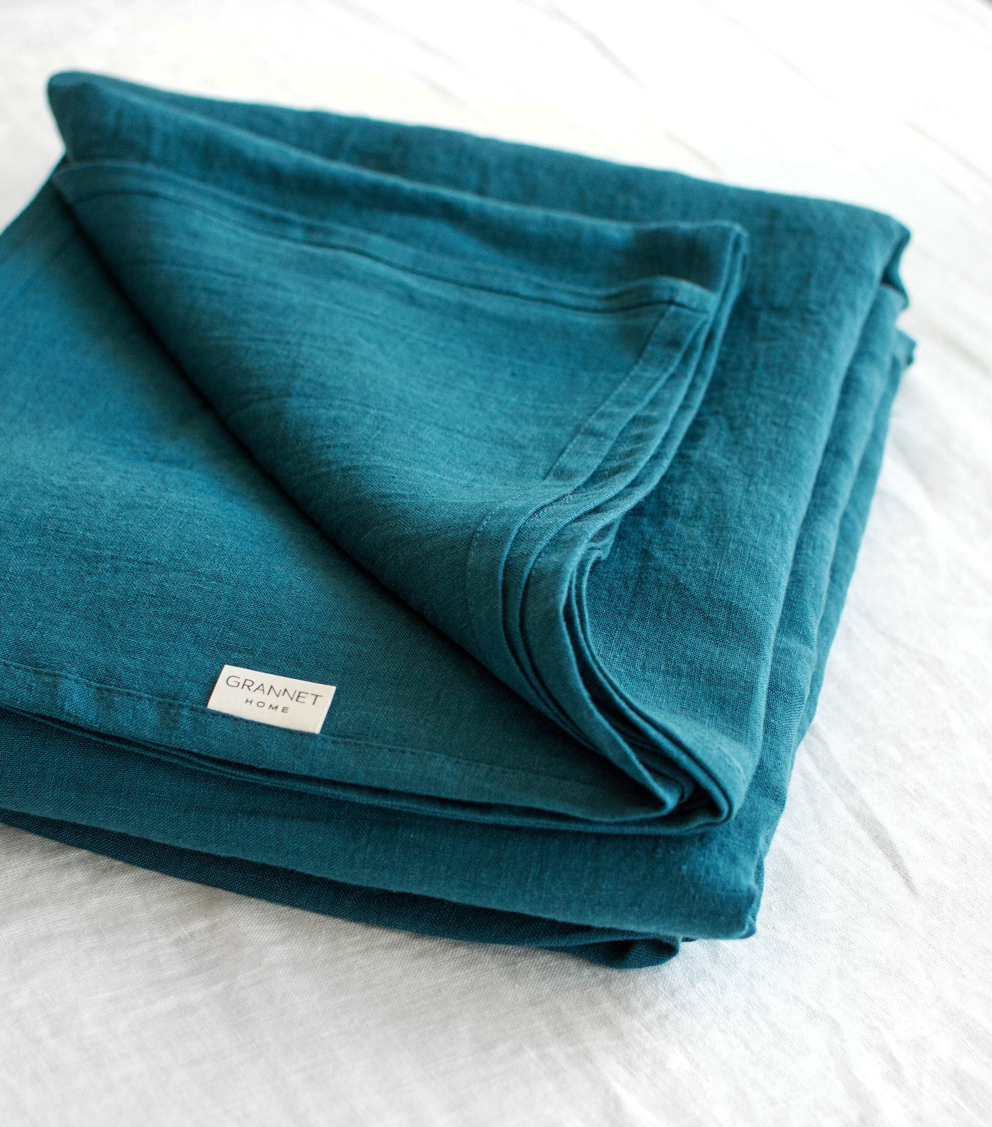 Linen Flat Sheet in Emerald Blue