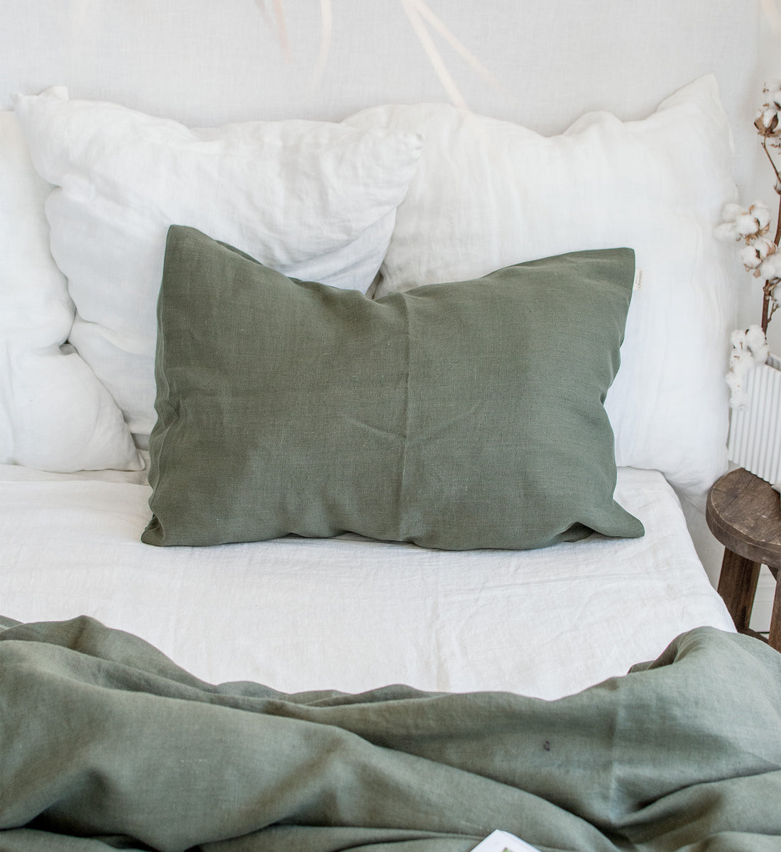 Linen Pillowcase in Botanic Green