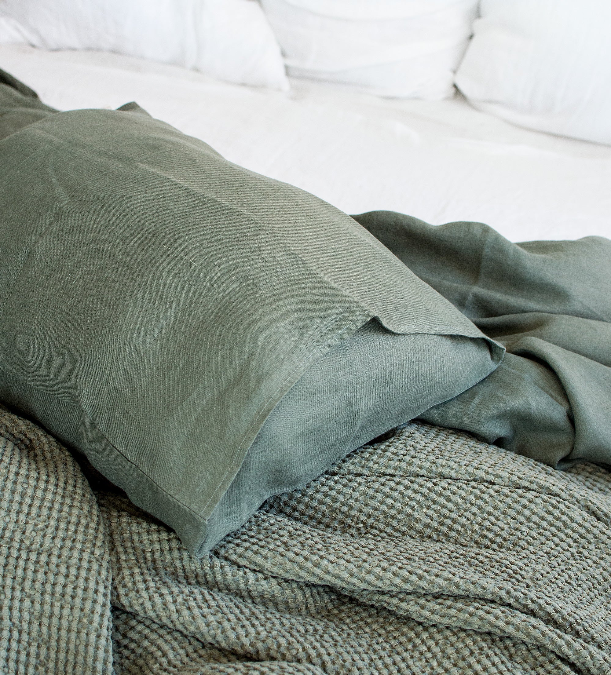 Linen Pillowcase in Botanic Green
