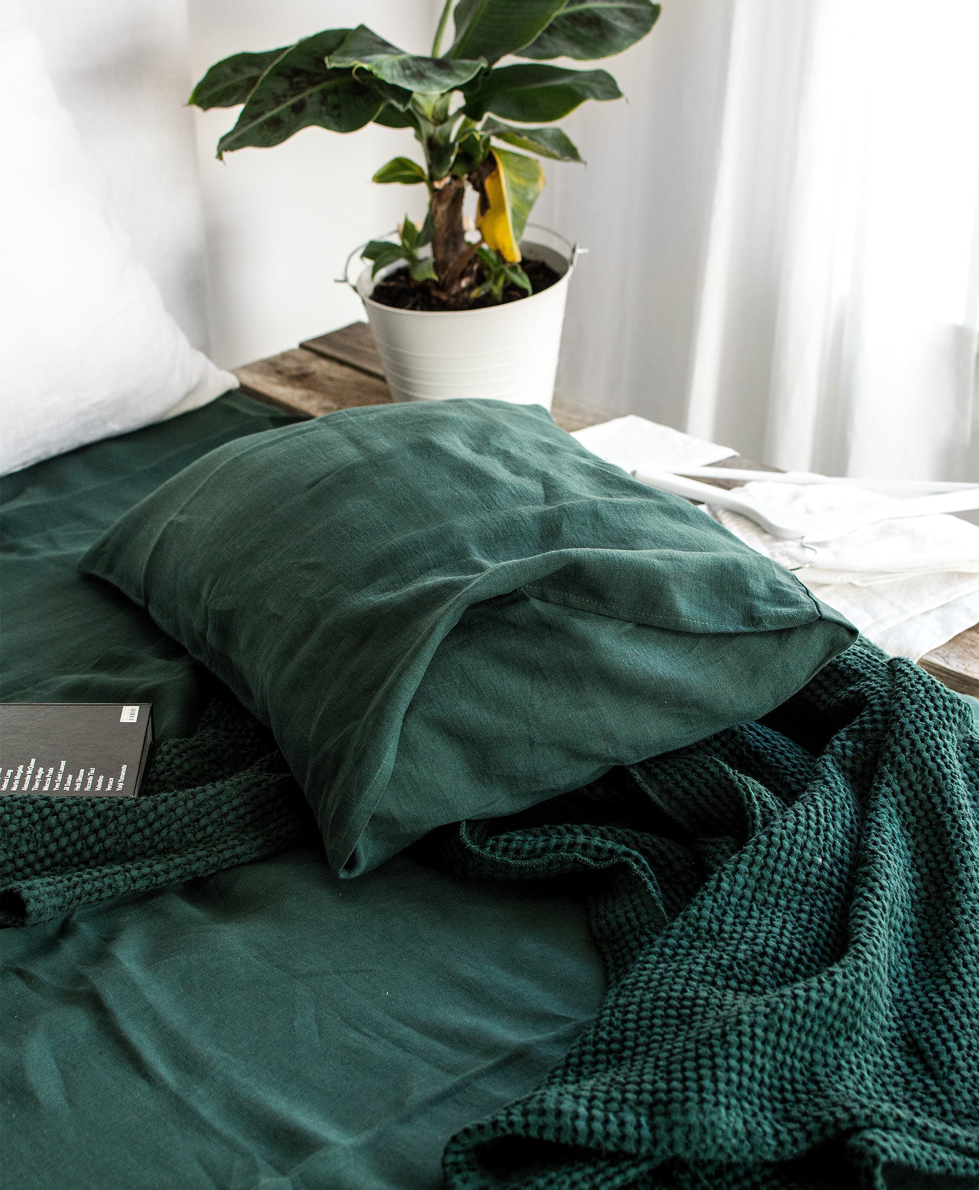 Linen Pillowcase in Jungle Green