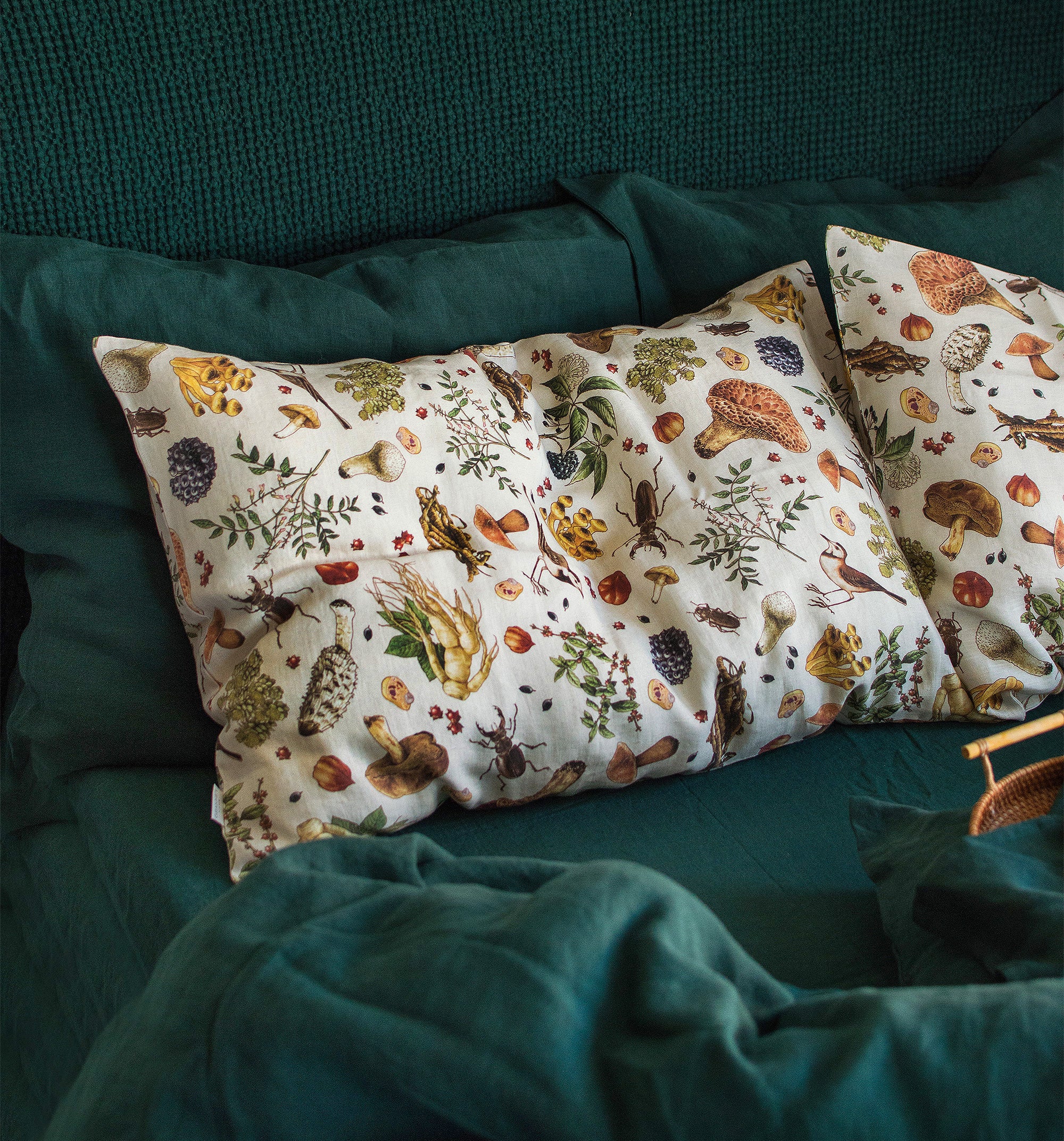 Linen Pillowcase in Mushroom pattern