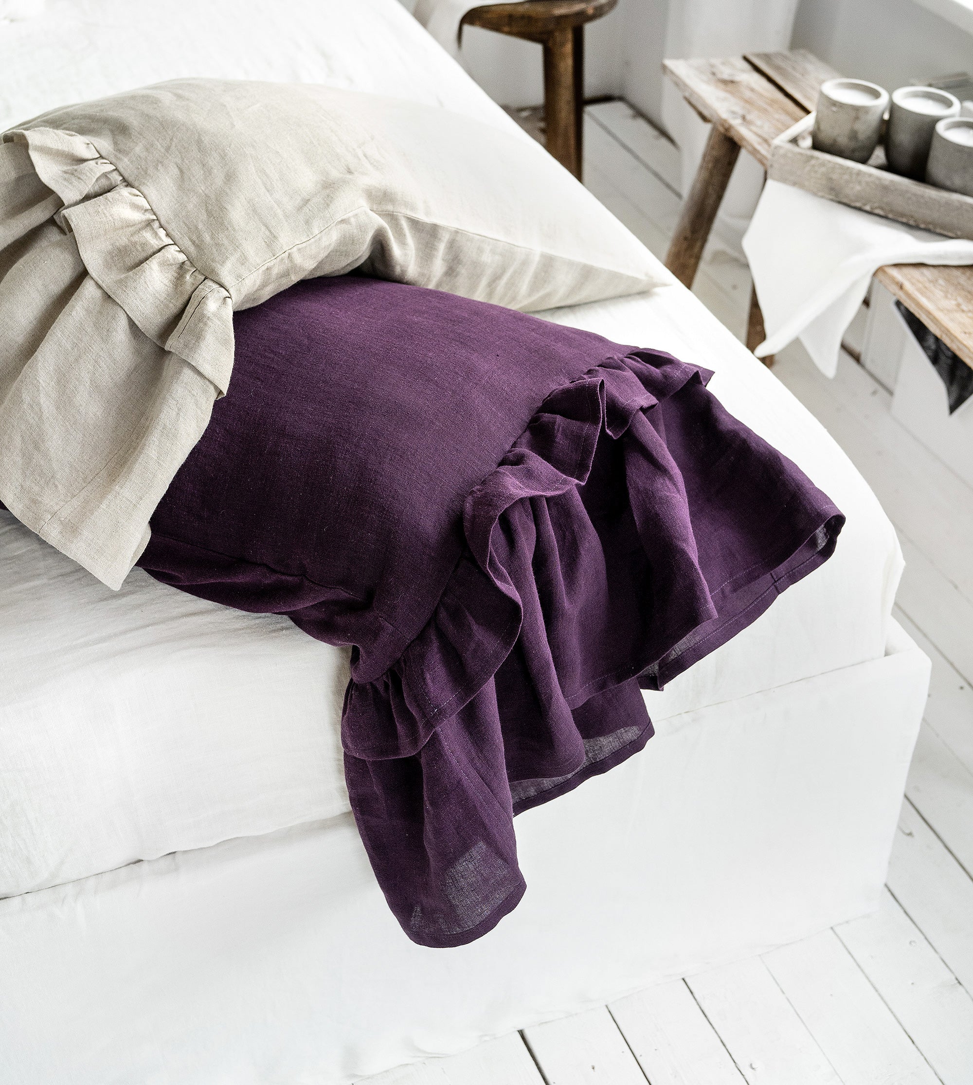 Linen Pillowcase with Double Ruffle