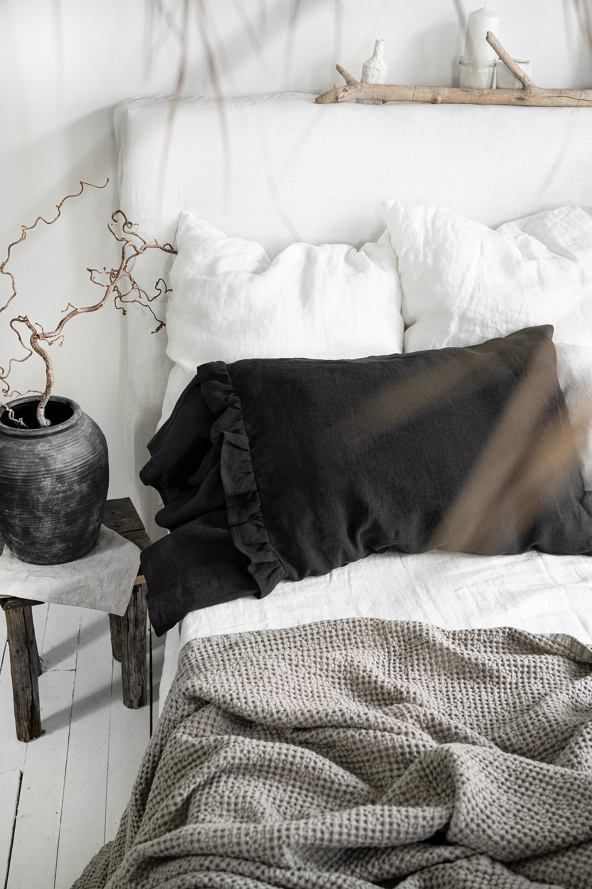 Linen Pillowcase with Double Ruffle