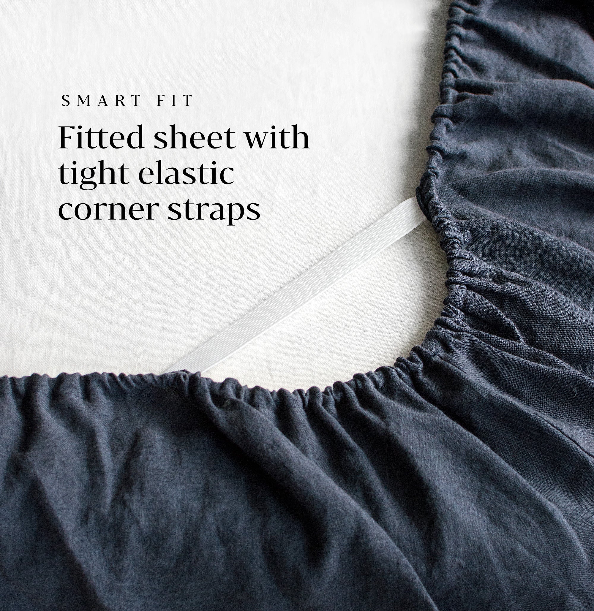 Linen Fitted Sheet in Graphite Blue