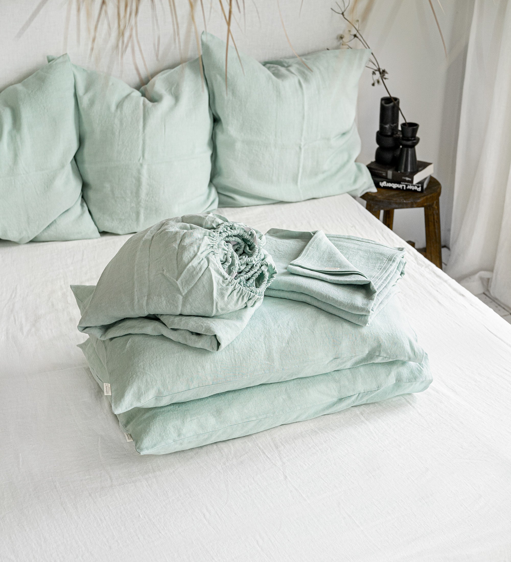 Linen Sheet Set in Mint Green