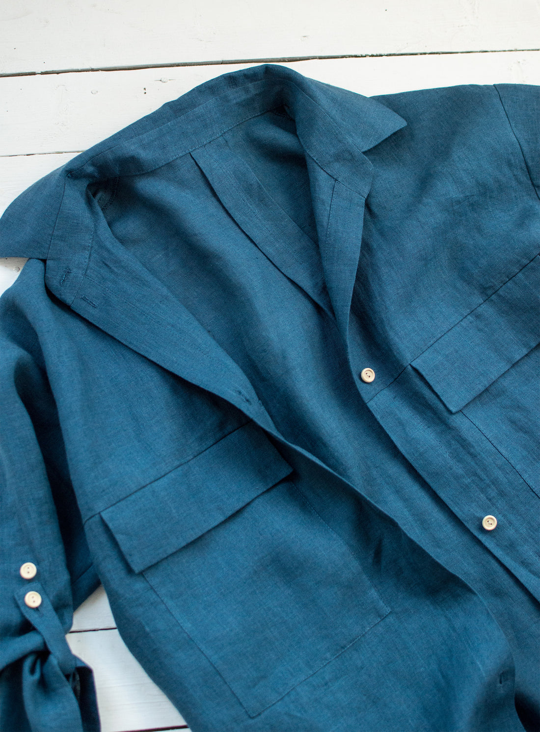 One Size Linen Shirt Dress LUNA in Lake Blue