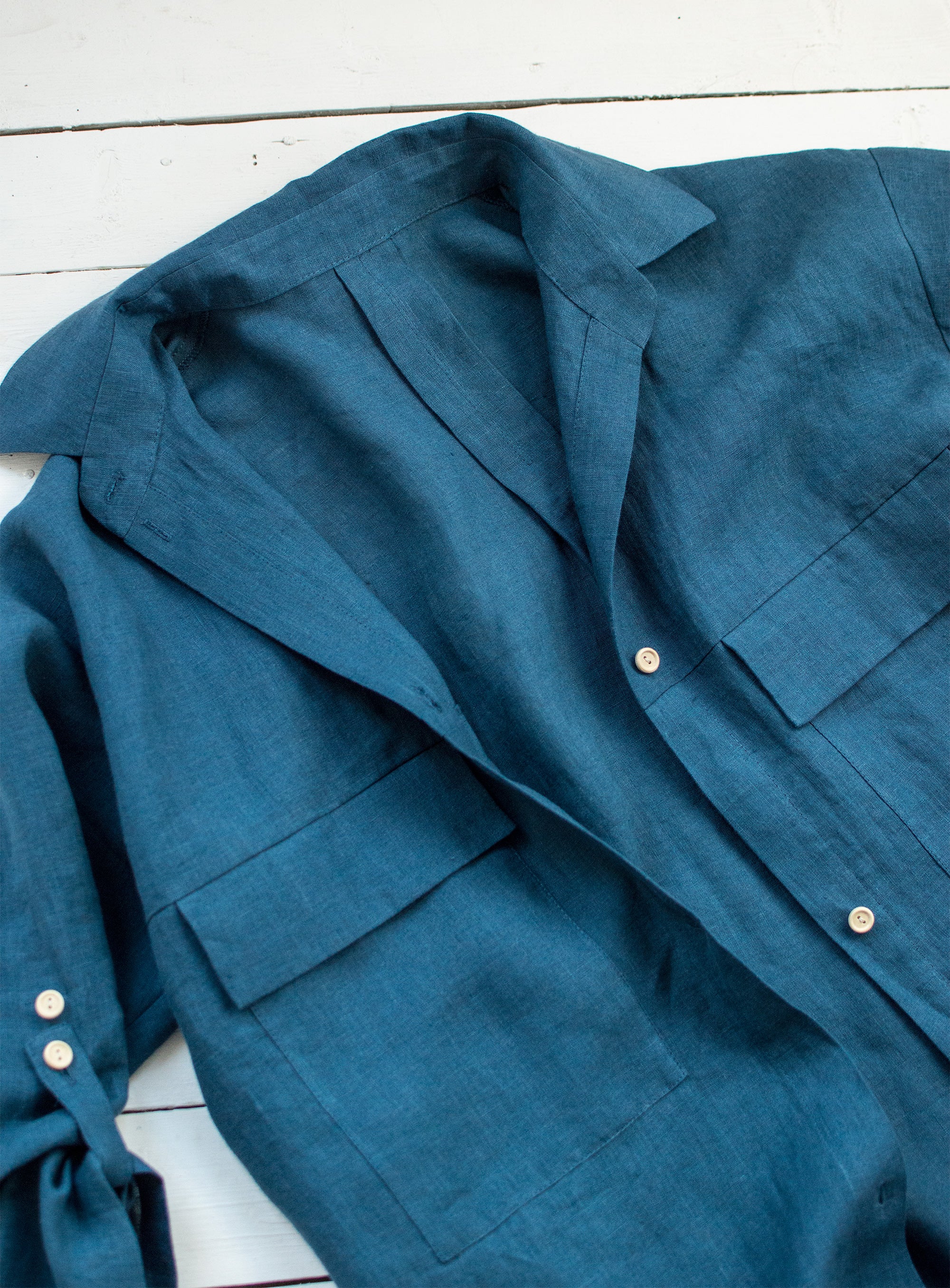 One Size Linen Shirt Dress LUNA in Lake Blue