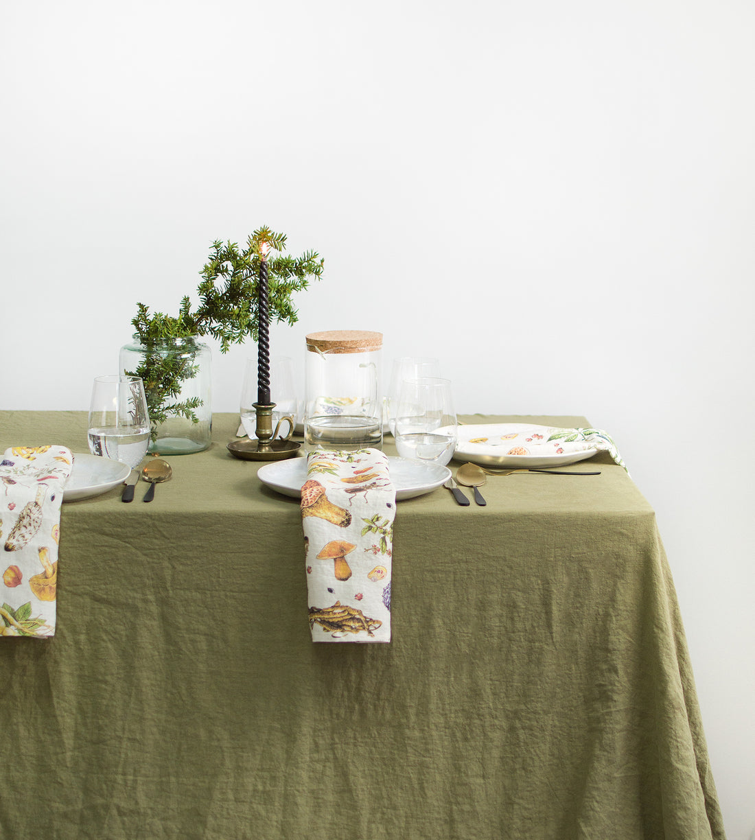 Linen tablecloth in Olive Green