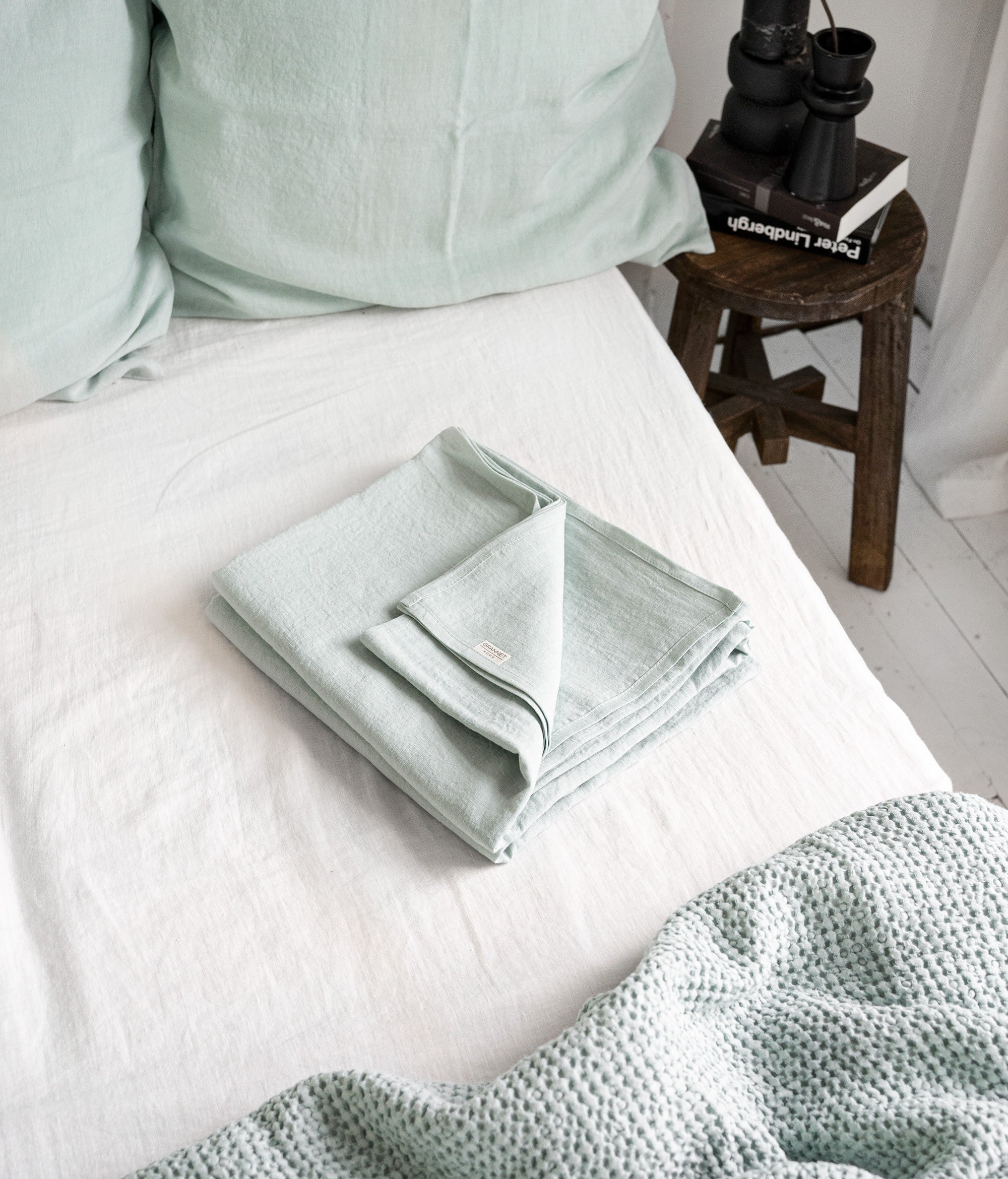 Linen Flat Sheet in Mint Green