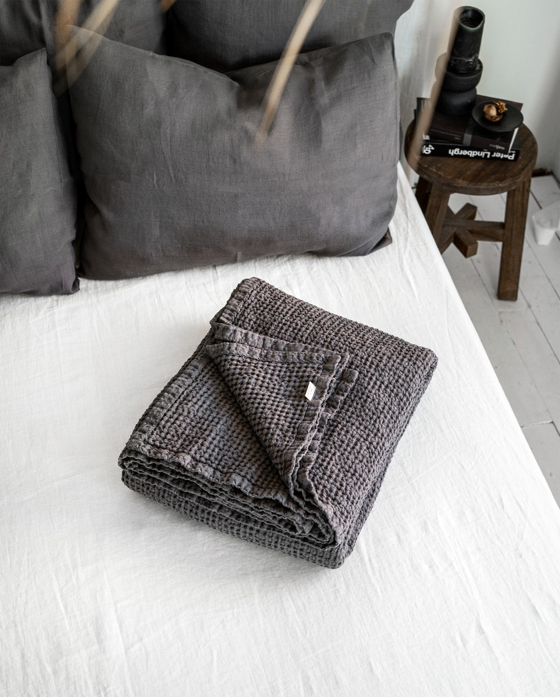 Waffle Blanket in Charcoal Gray