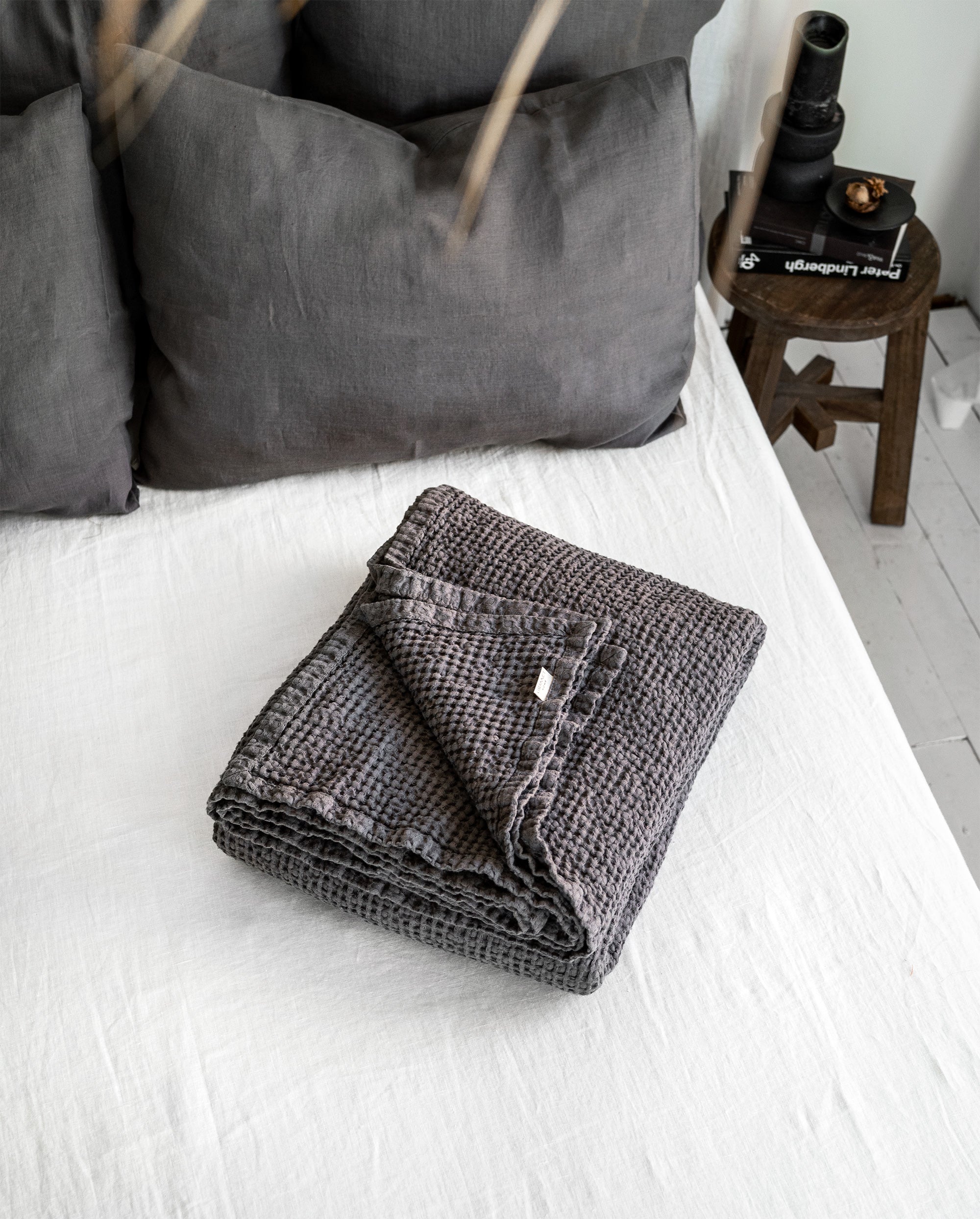 Waffle Blanket in Charcoal Gray