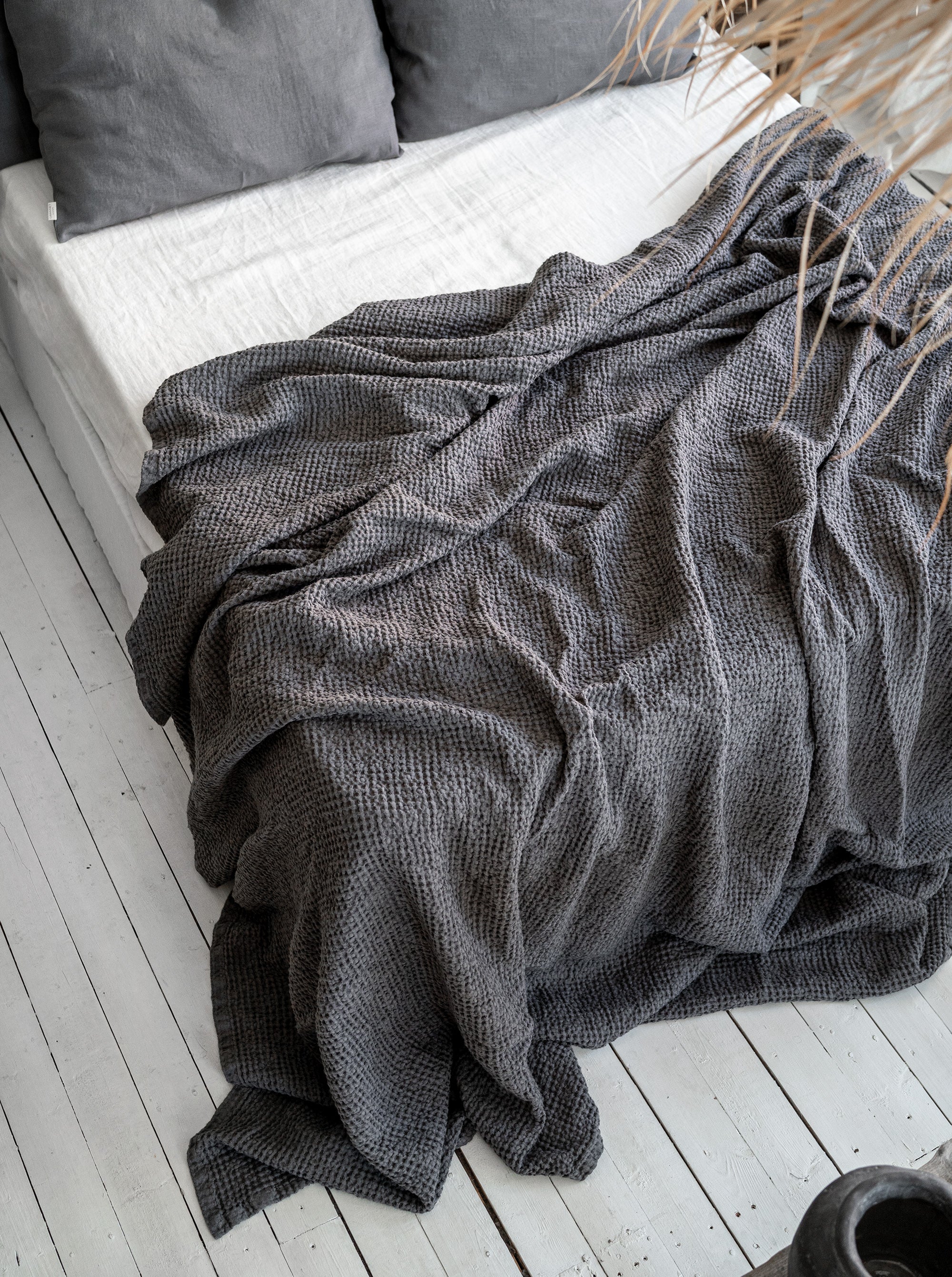 Waffle Blanket in Charcoal Gray