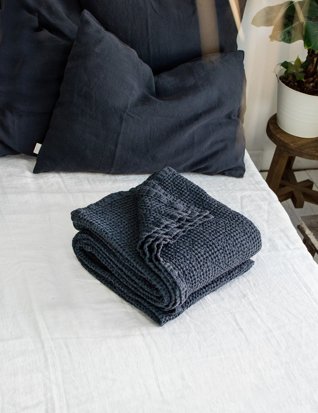Waffle Blanket in Graphite Blue