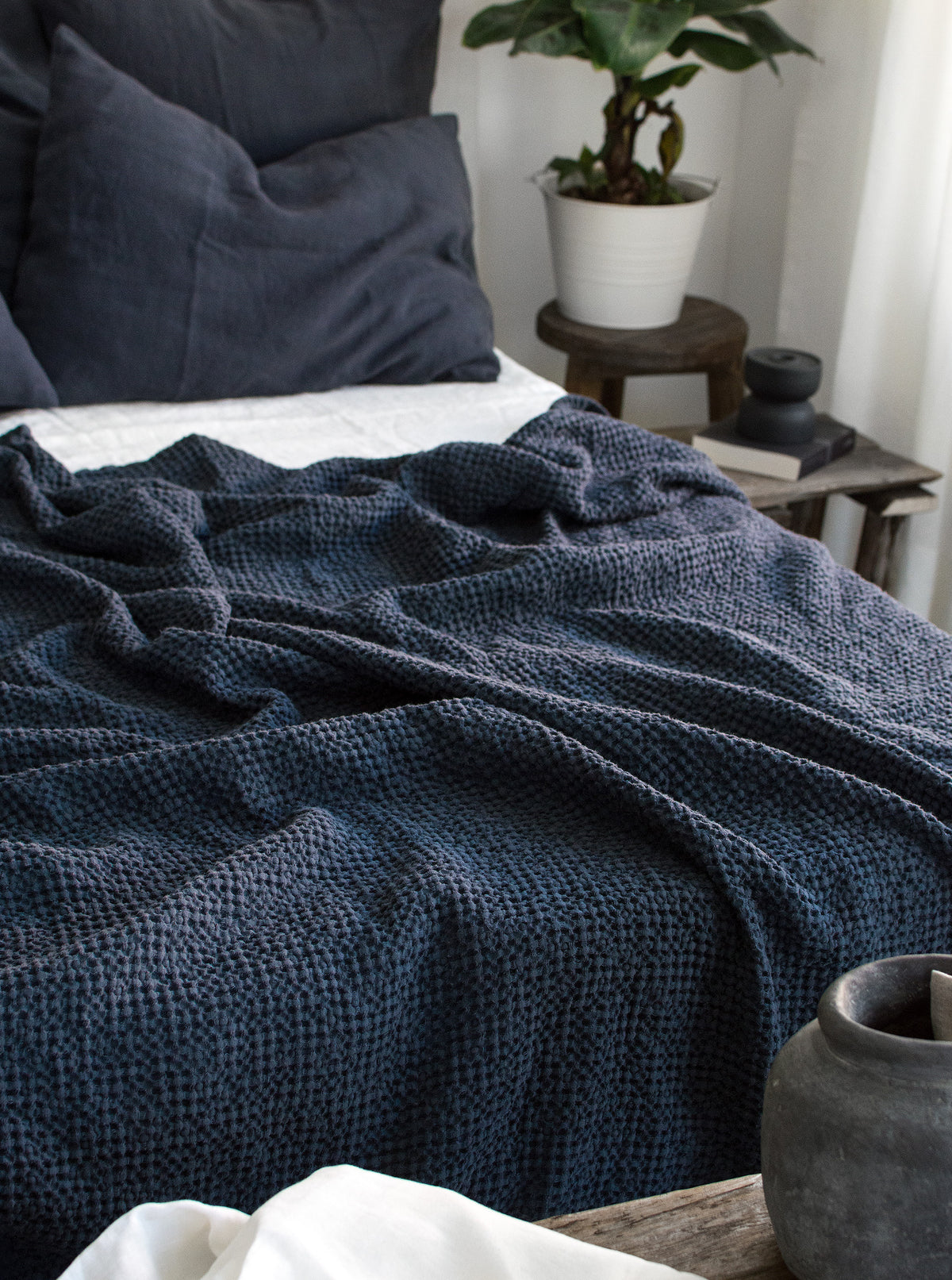 Waffle Blanket in Graphite Blue
