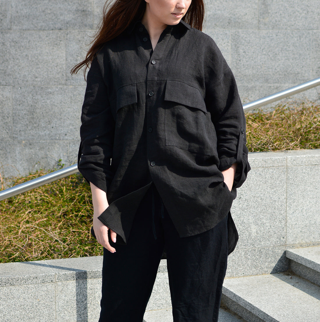 Oversized Linen Shirt AIRY in Space Black