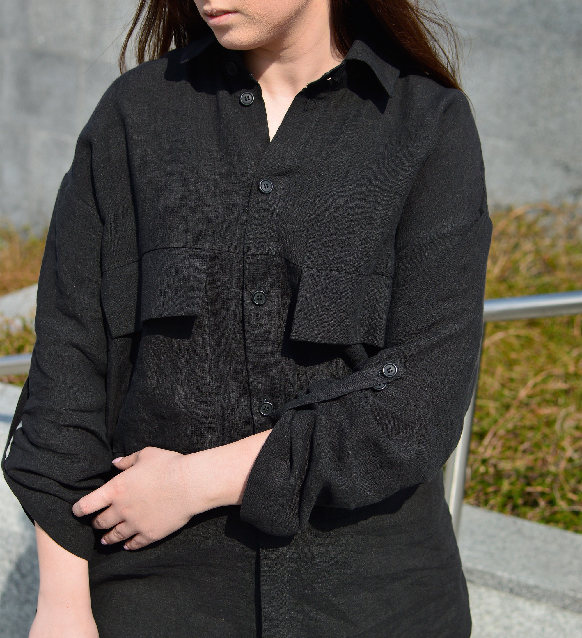 Oversized Linen Shirt AIRY in Space Black