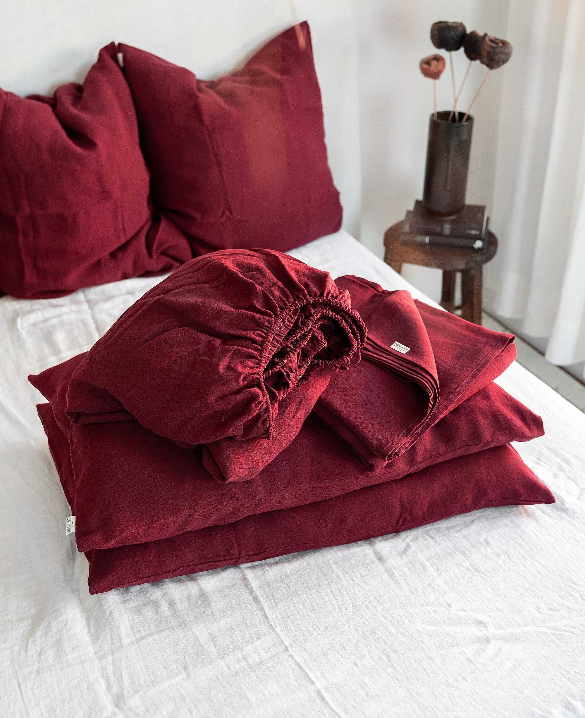 Linen Sheet Set in Maroon