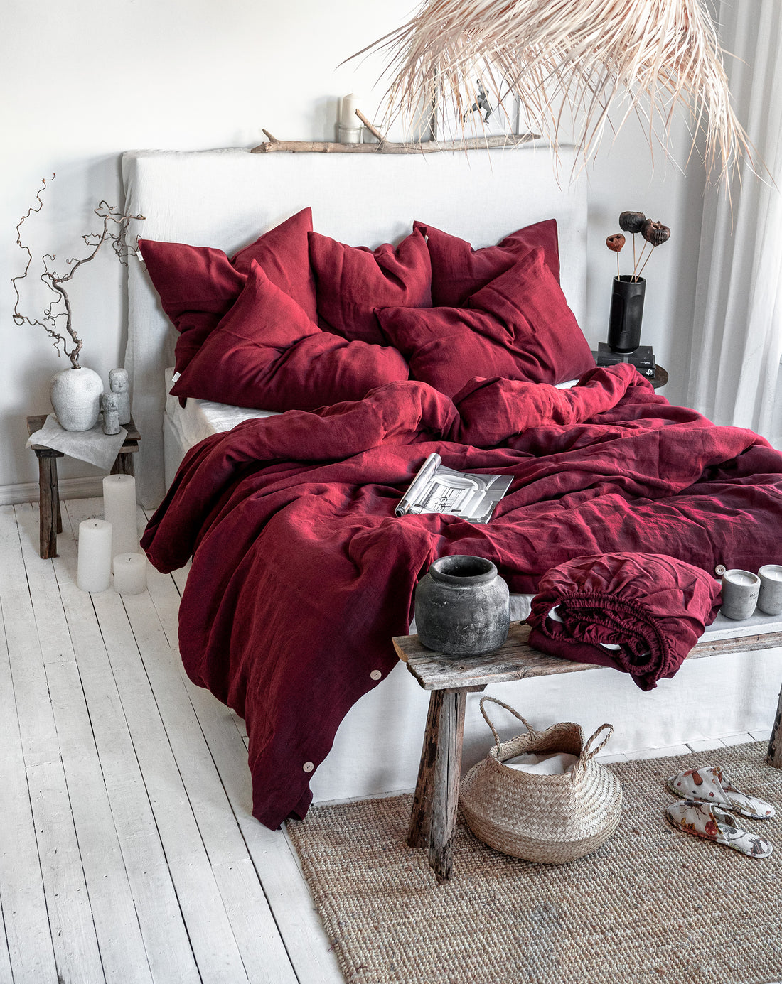 Linen Fitted Sheet in Maroon