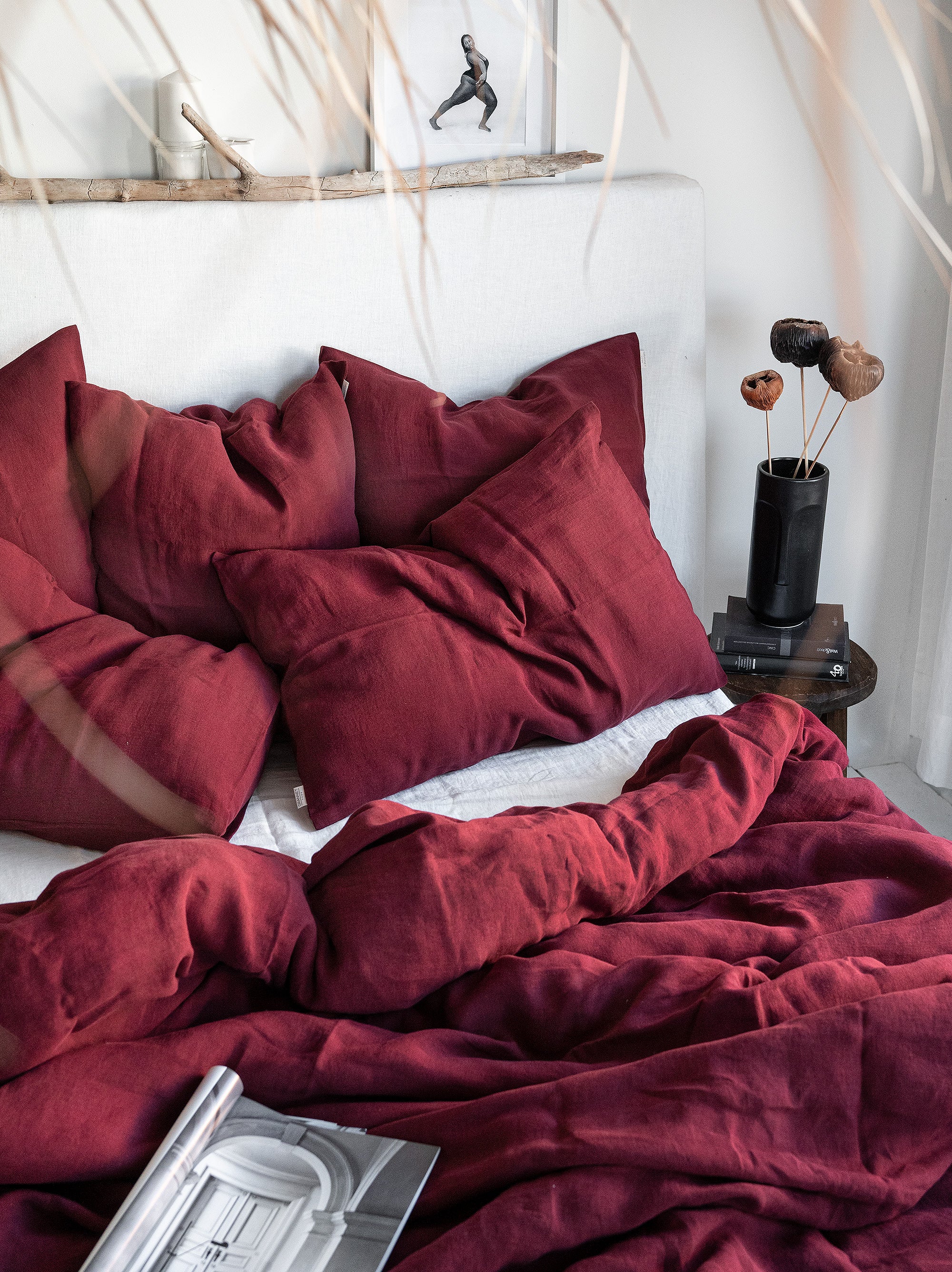 Linen Pillowcase in Maroon