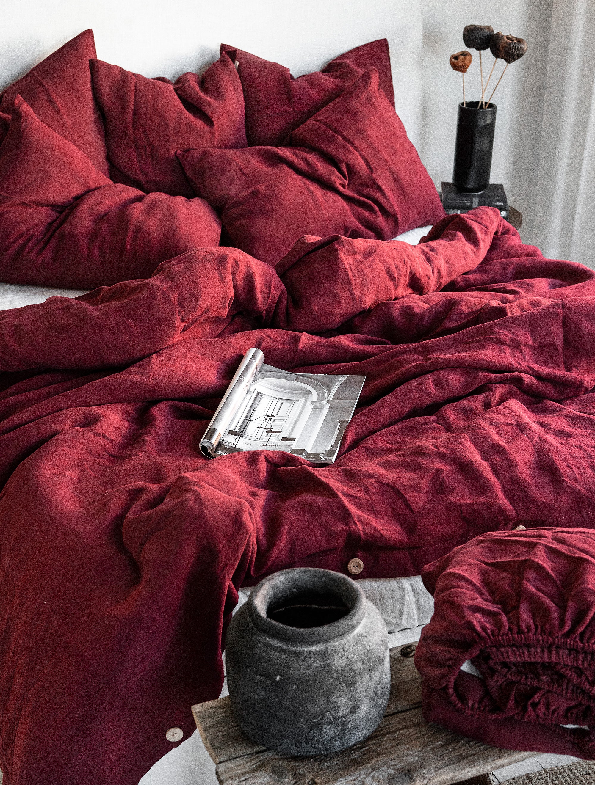 Linen Flat Sheet in Maroon