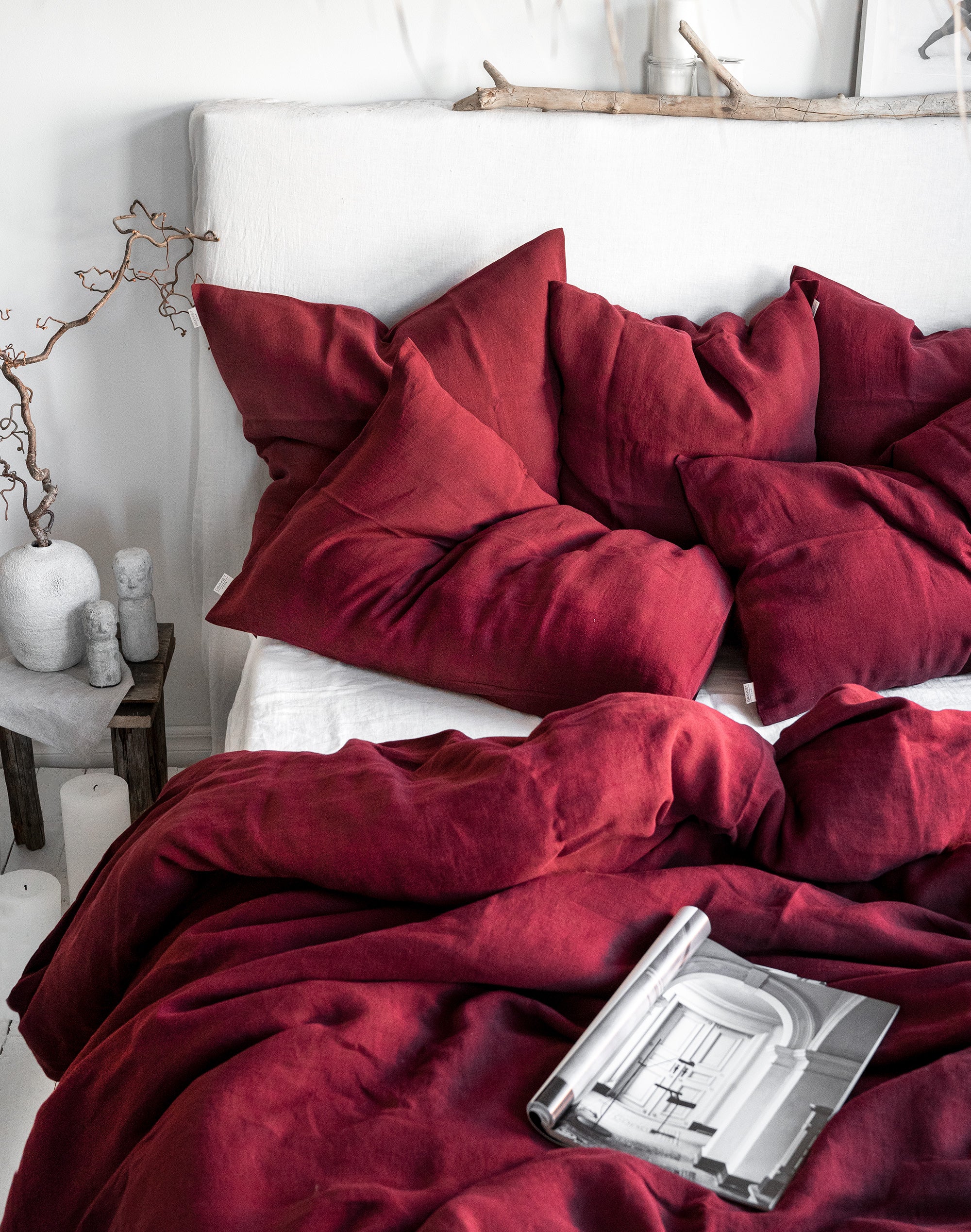Linen Duvet Cover in Maroon