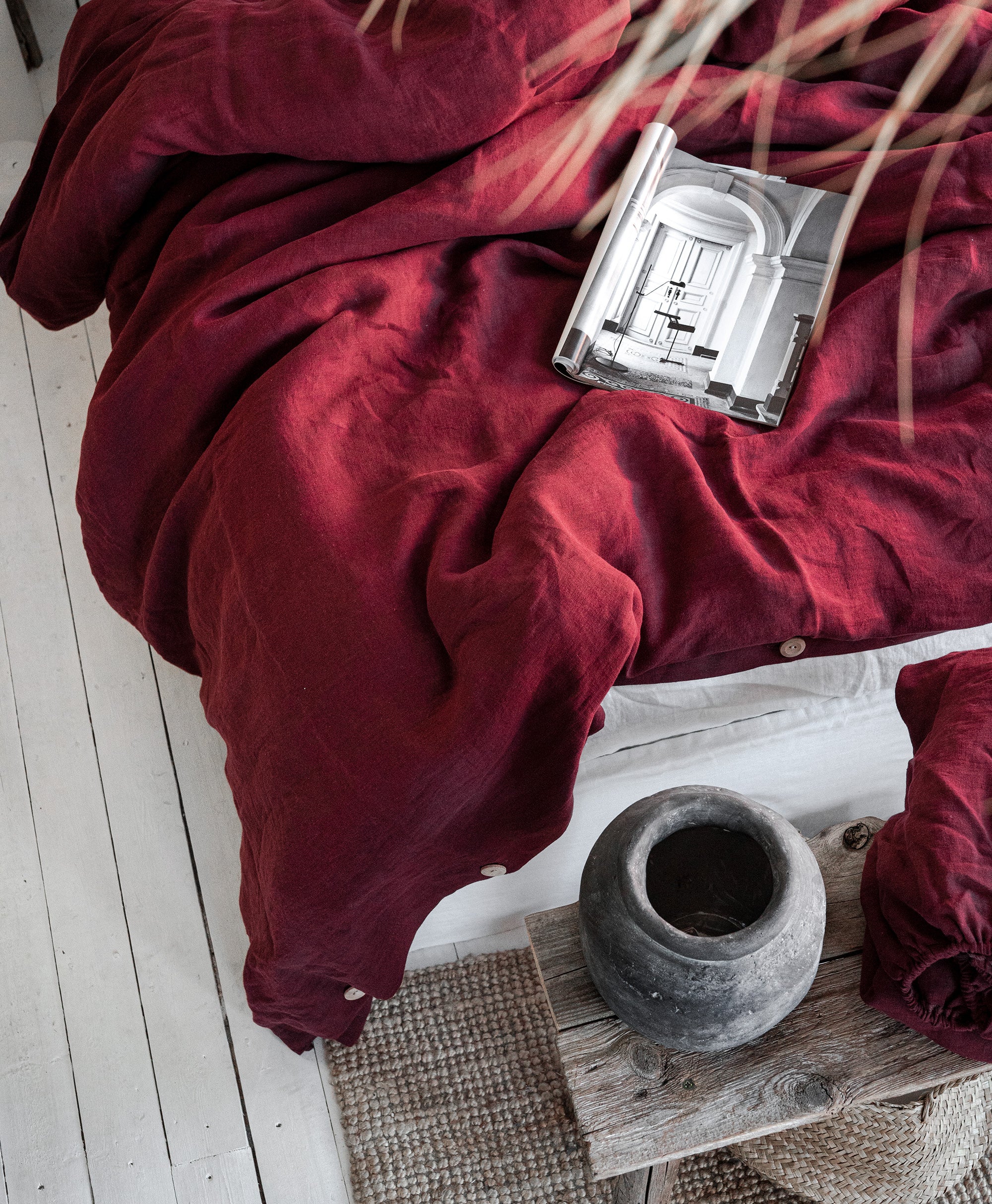 Linen Sheet Set in Maroon