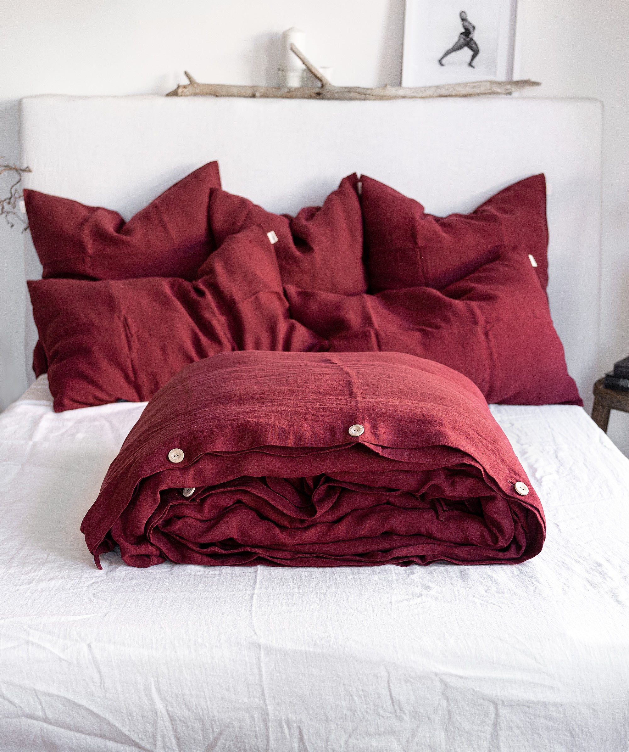 Linen Duvet Cover in Maroon