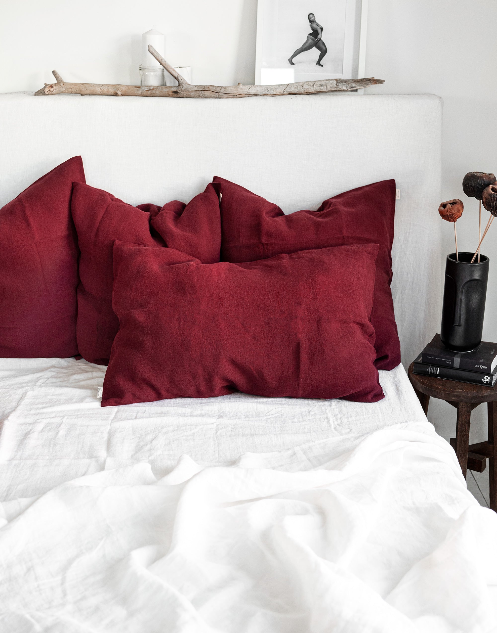 Linen Pillowcase in Maroon