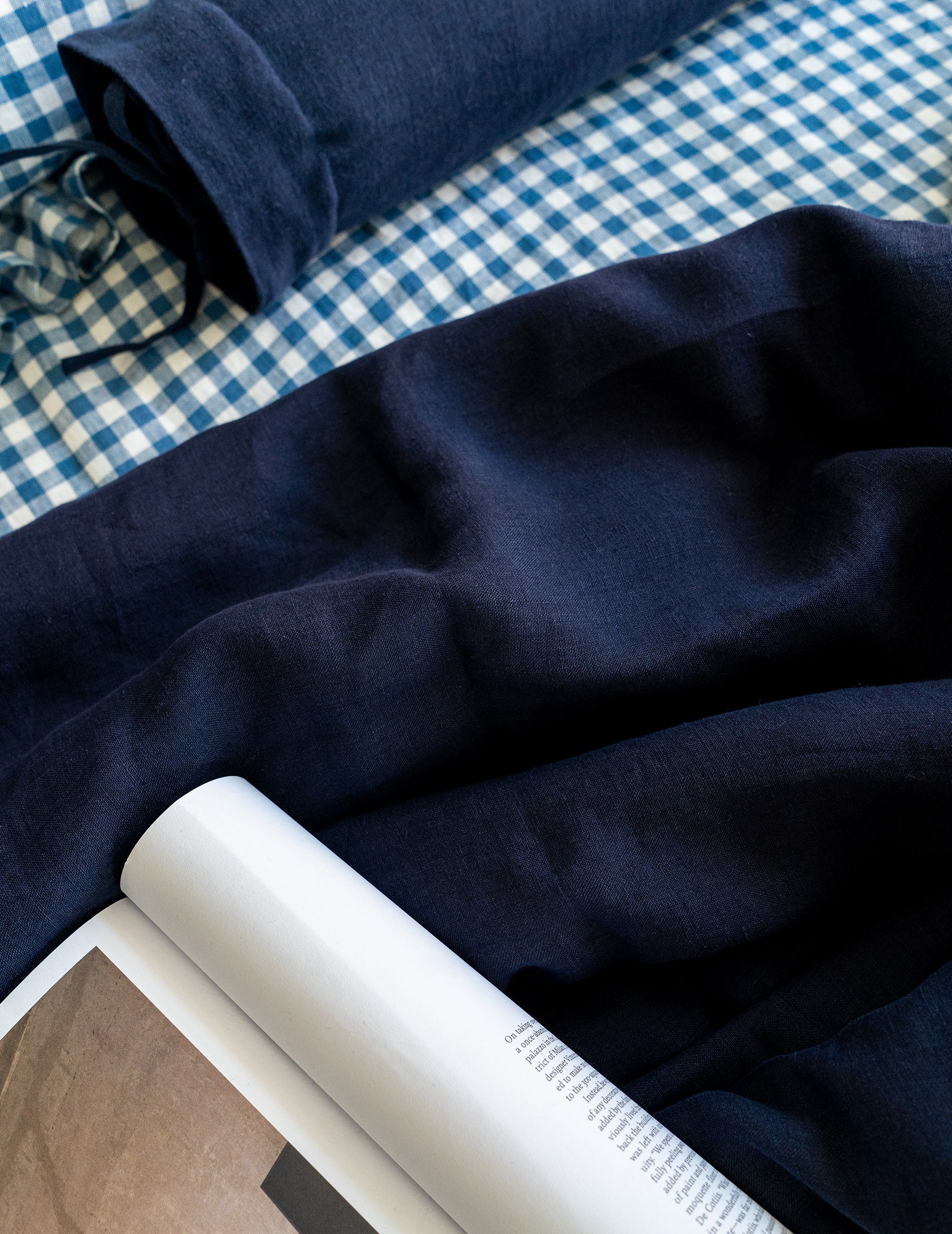 Linen Fitted Sheet in Blue Gingham
