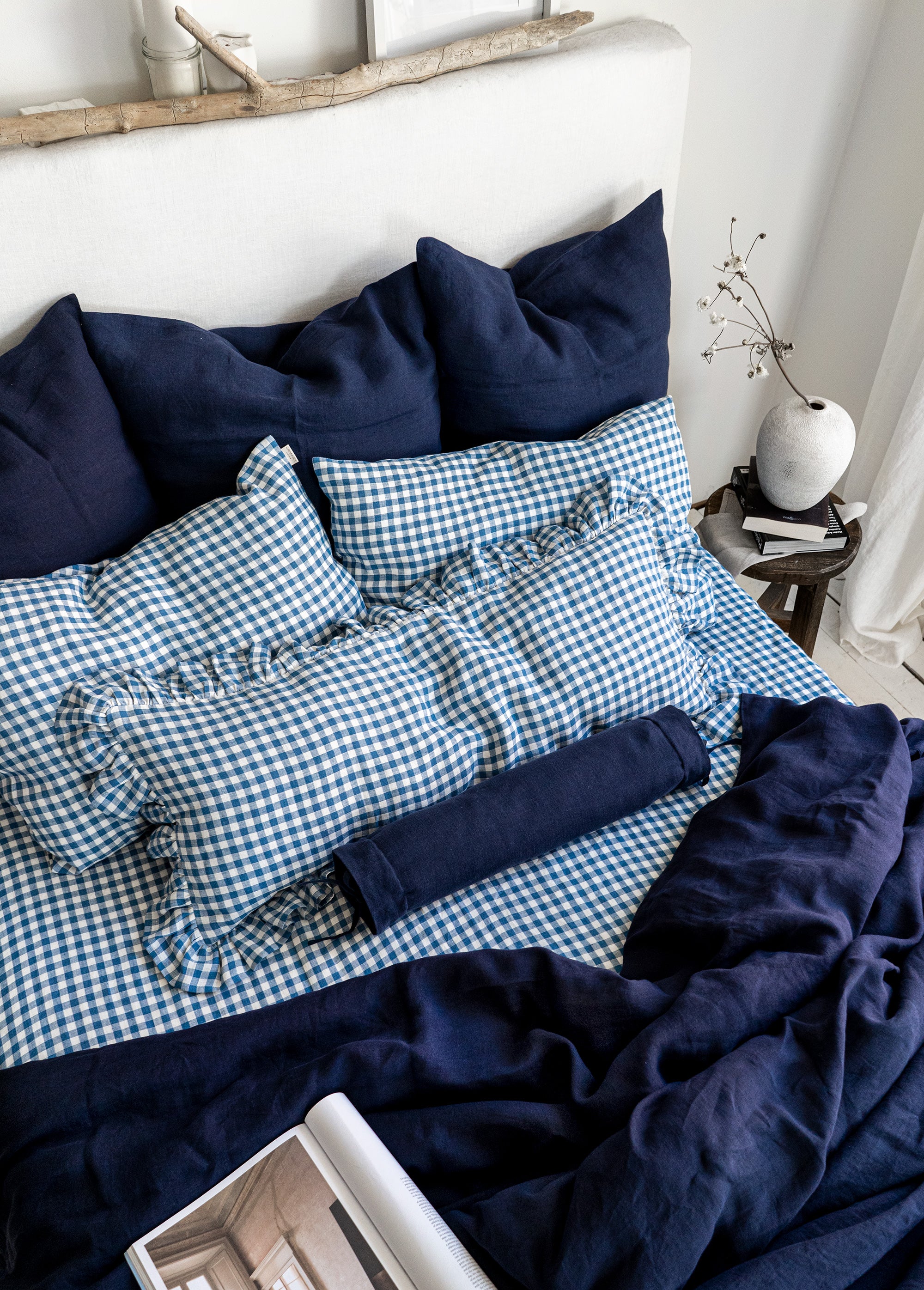 Linen Sheet Set in Blue Gingham