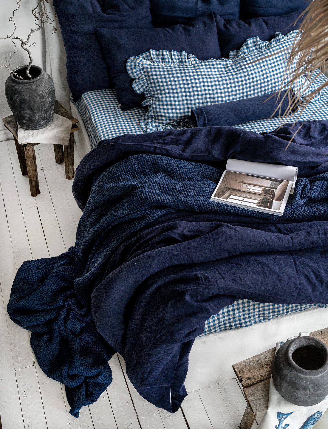 Linen Flat Sheet in Midnight Blue