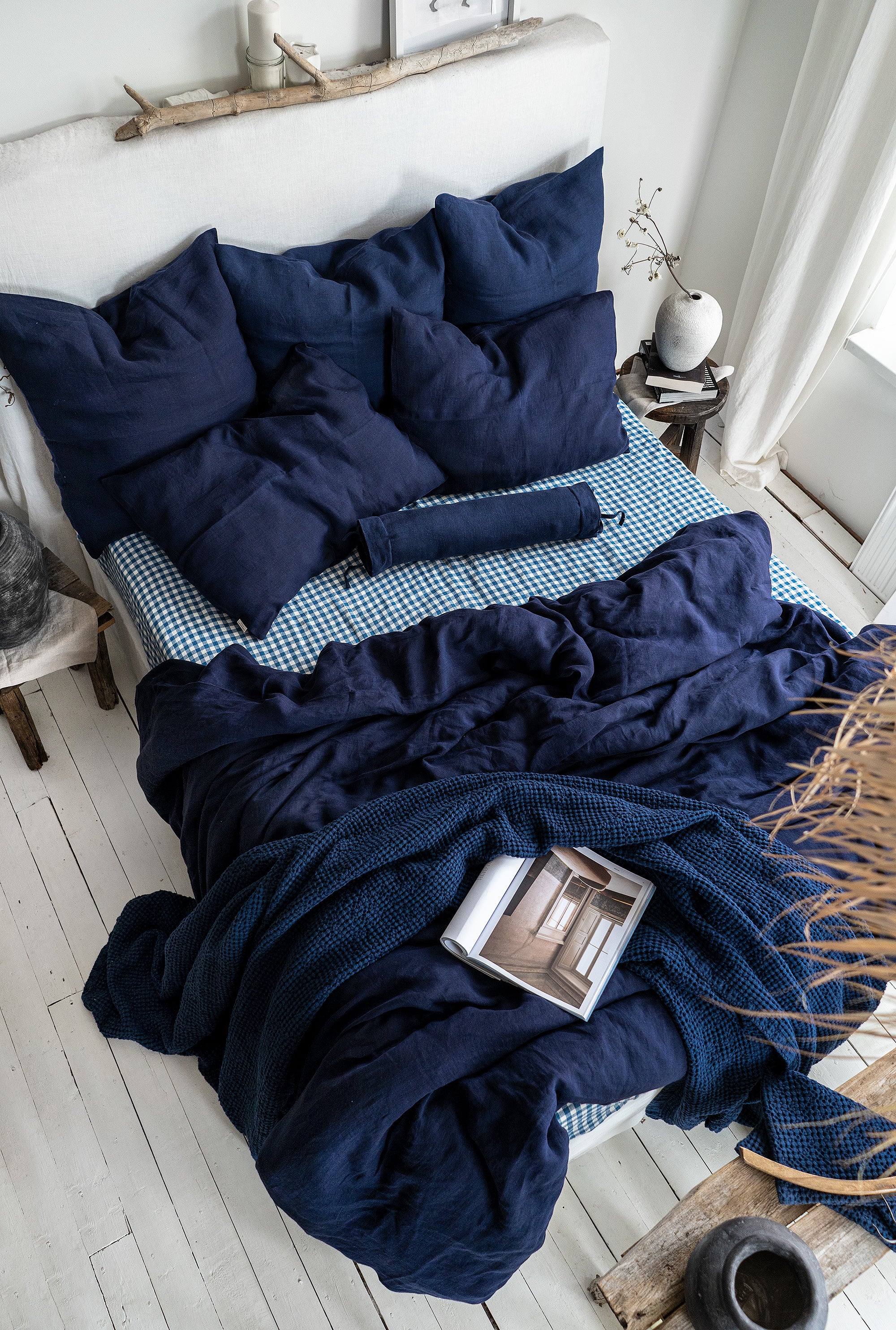 Linen Sheet Set in Blue Gingham