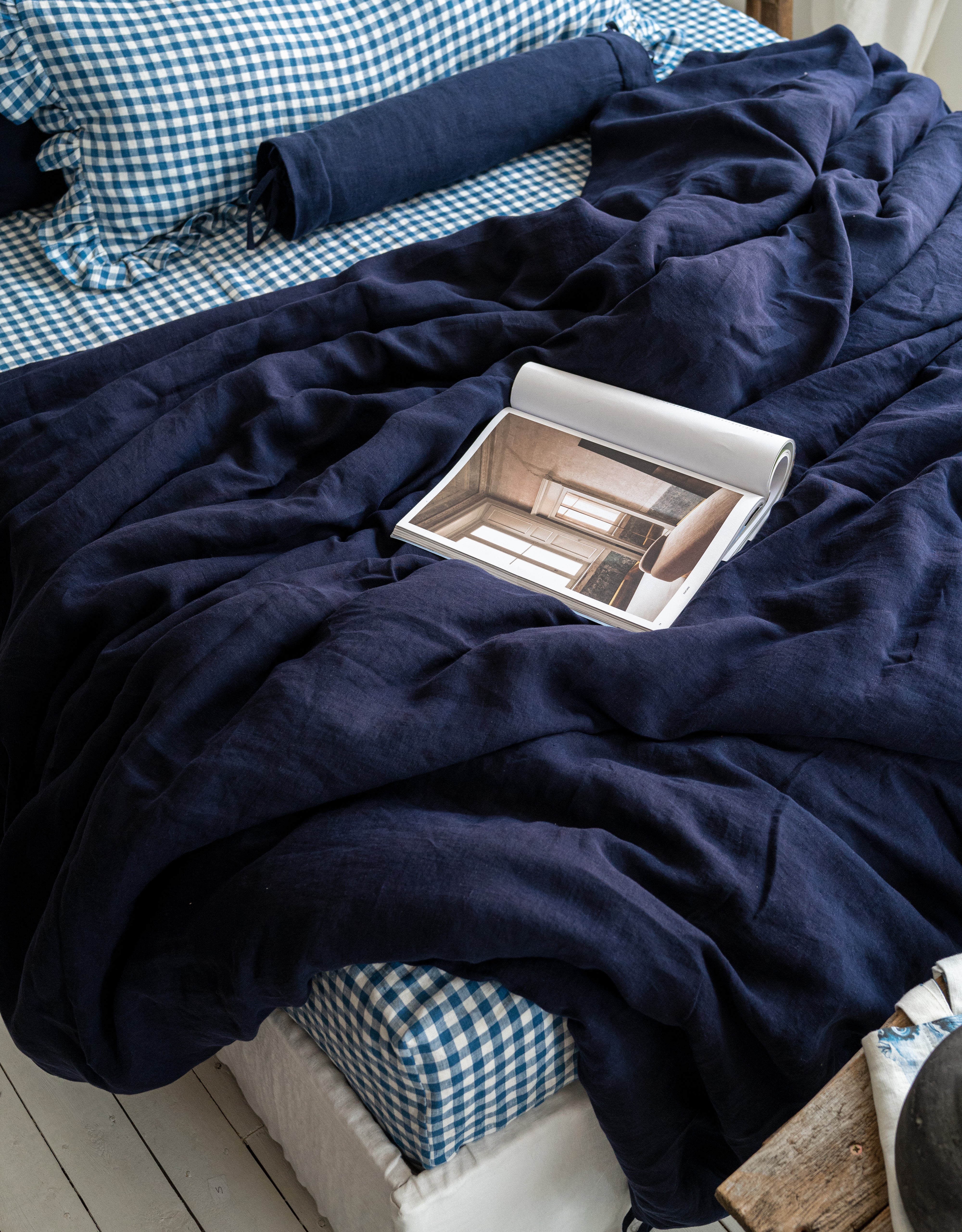 Linen Sheet Set in Blue Gingham